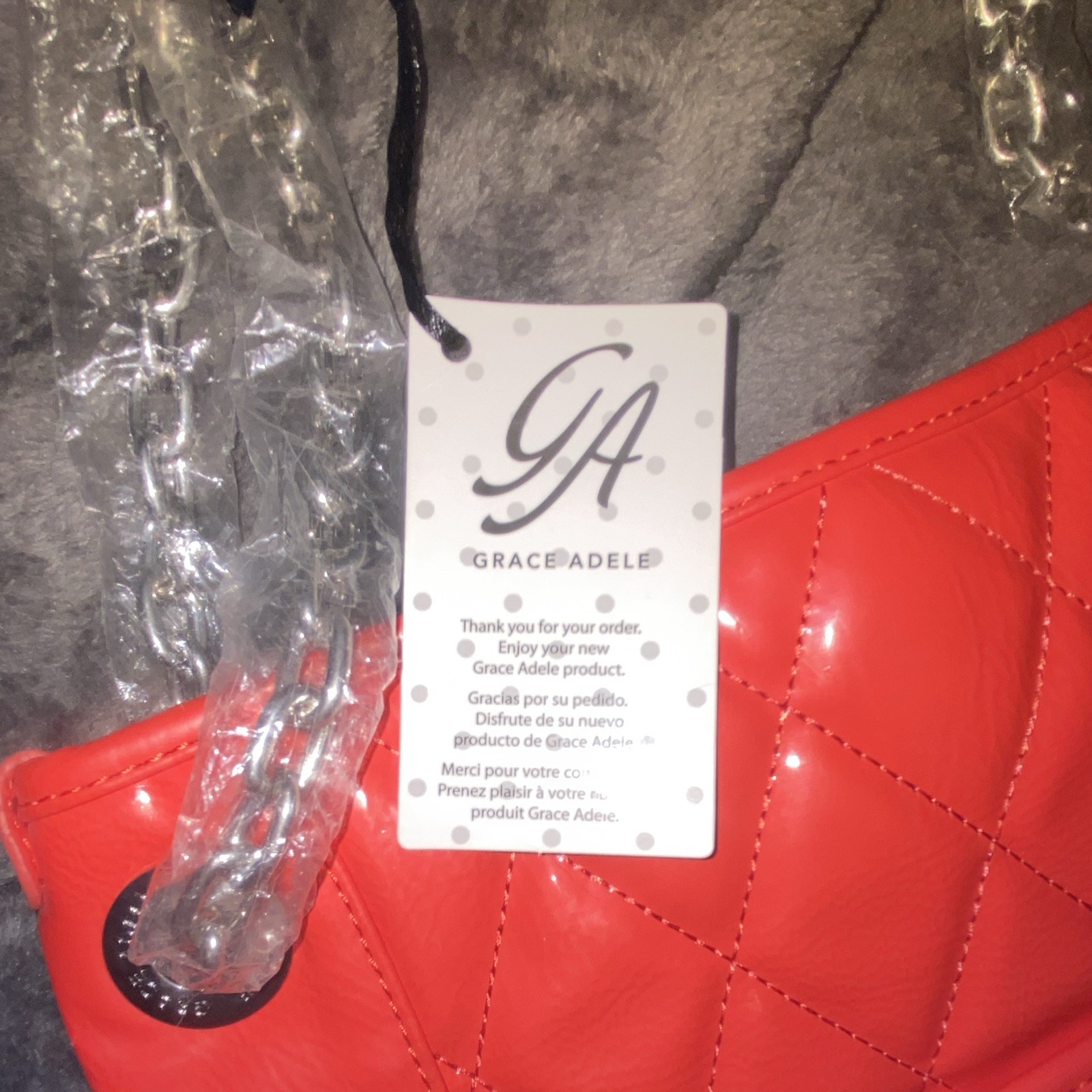 Grace Adele Red Quilted Shoulder Bag Magnetic/Zip Closure Chain Strap