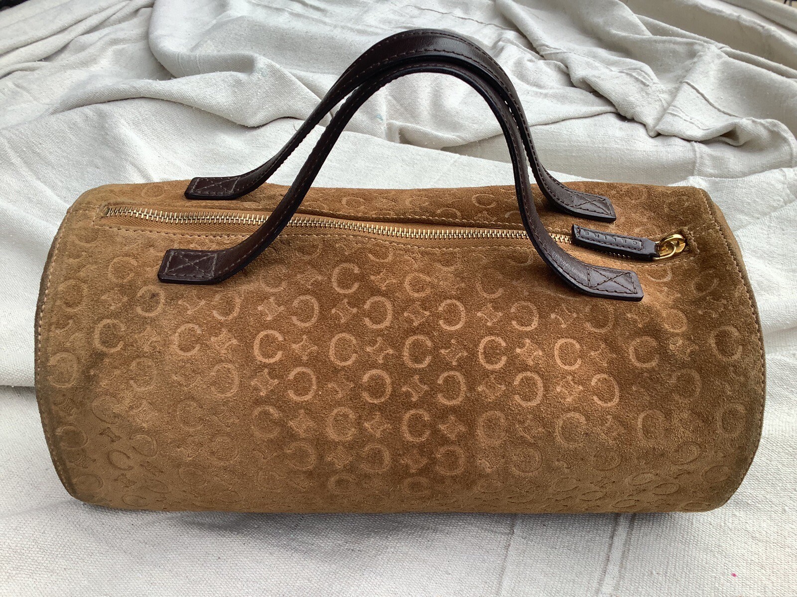 Vintage CELINE Suede C Macadam Makeup Tote Carry All Bag