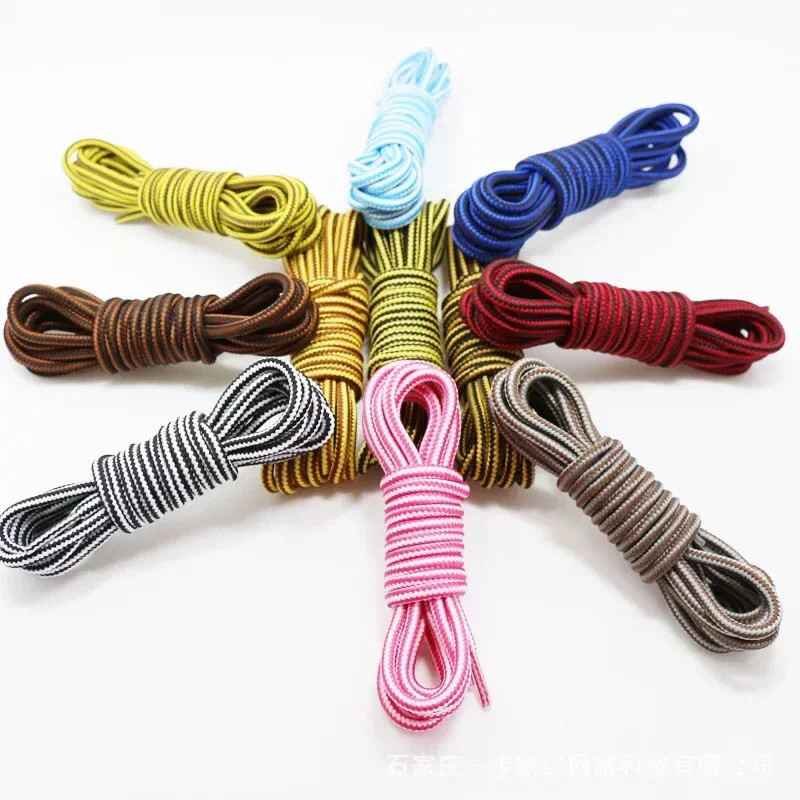 1 Pair Outdoor Boots Shoelaces Striped Double Color round Hiking Walking Sports