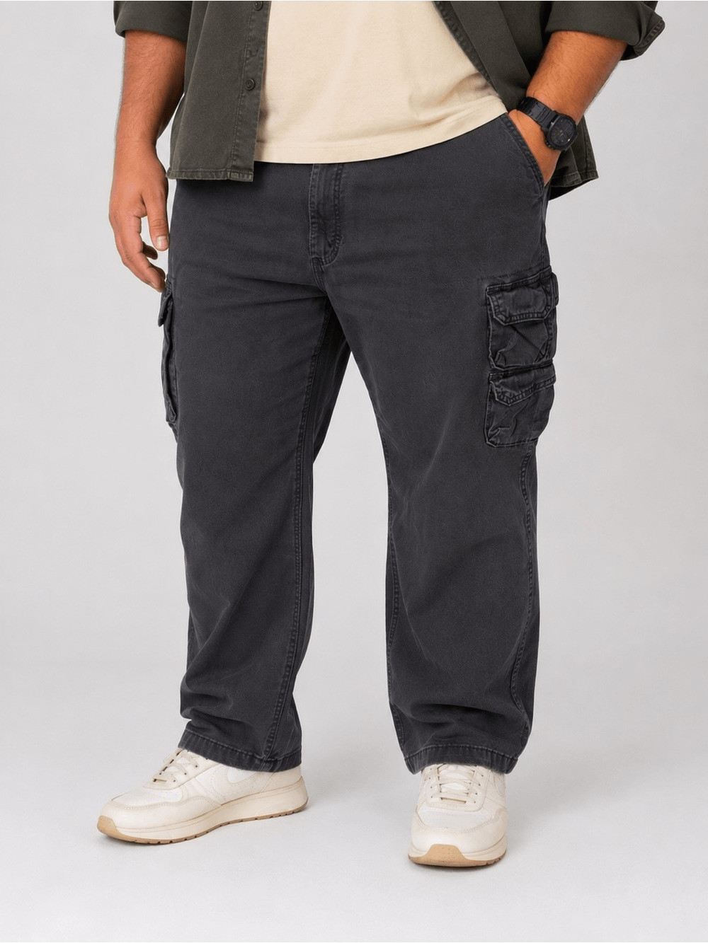Wrangler Cargo Casual Cotton Pants Solid Charcoal Gray size 46 x 30