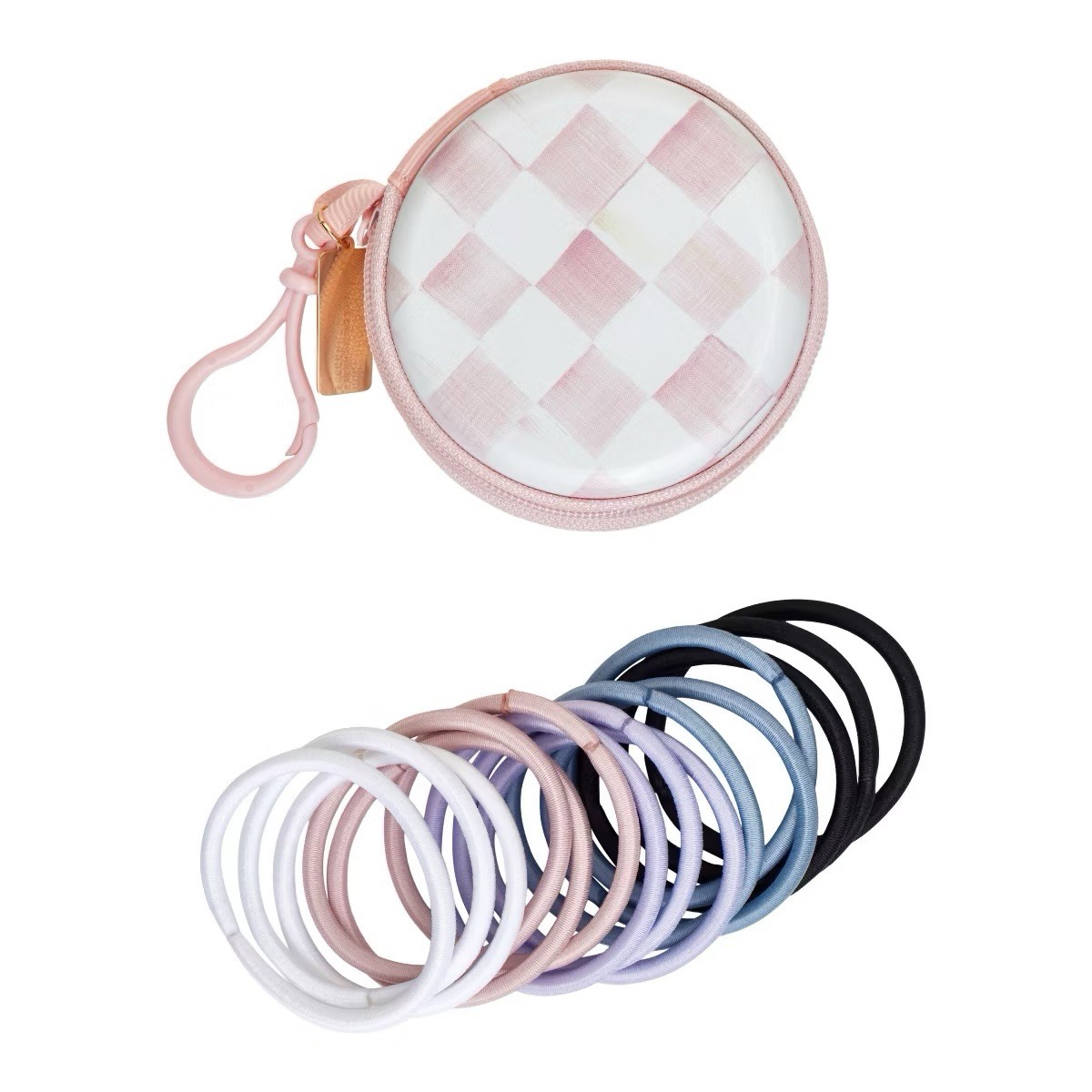 MacKenzie Childs x Goody Target 🎀 Pink Rosy Check Elastic Pouch • 10 Hair Ties