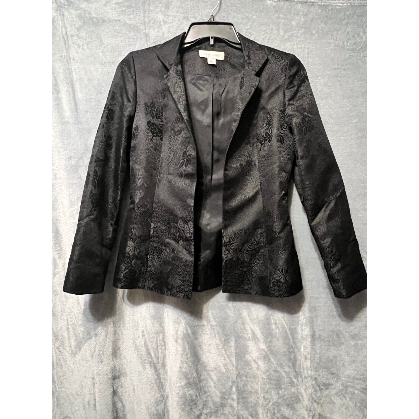 Casual Corner Black Floral Jacquard Blazer Jacket Women 4 Dressy Midnight Garden