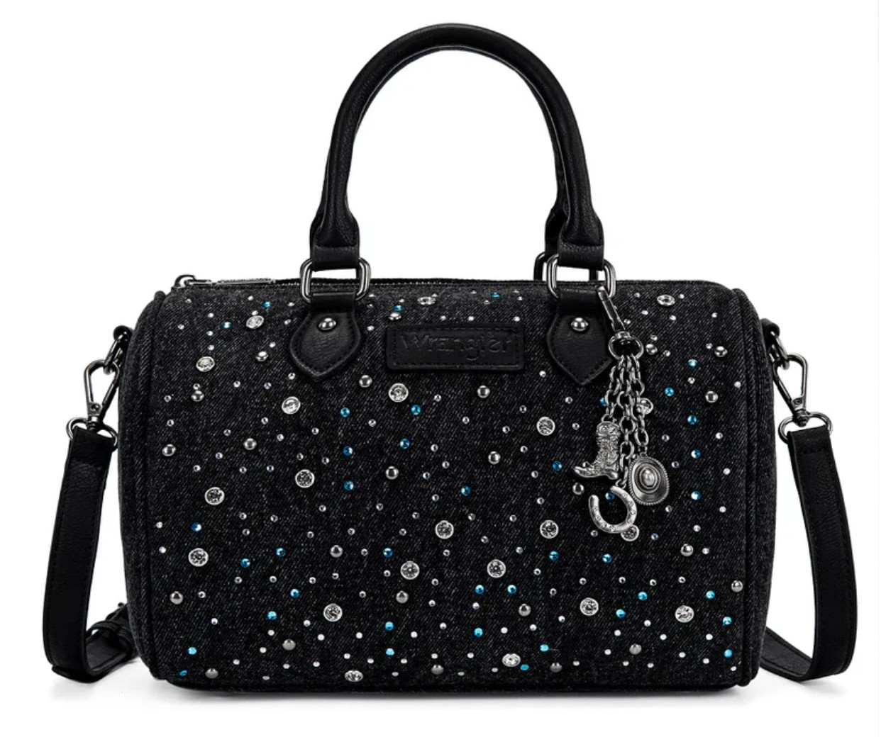 WRANGLER WESTERN RHINESTONE DENIM BOSTON CROSSBODY BAG