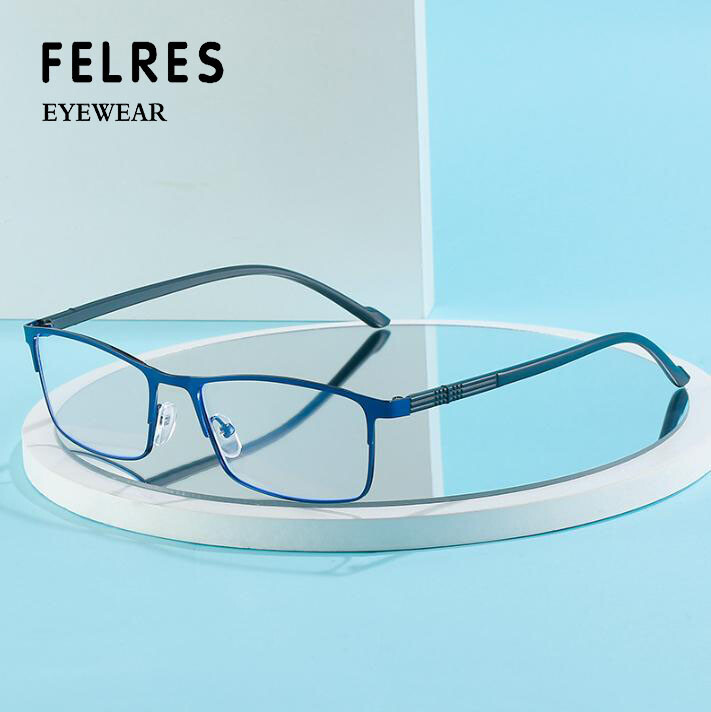 Men Metal Photochromic Reading Glasses Square Full Rim Classic Sunglasses