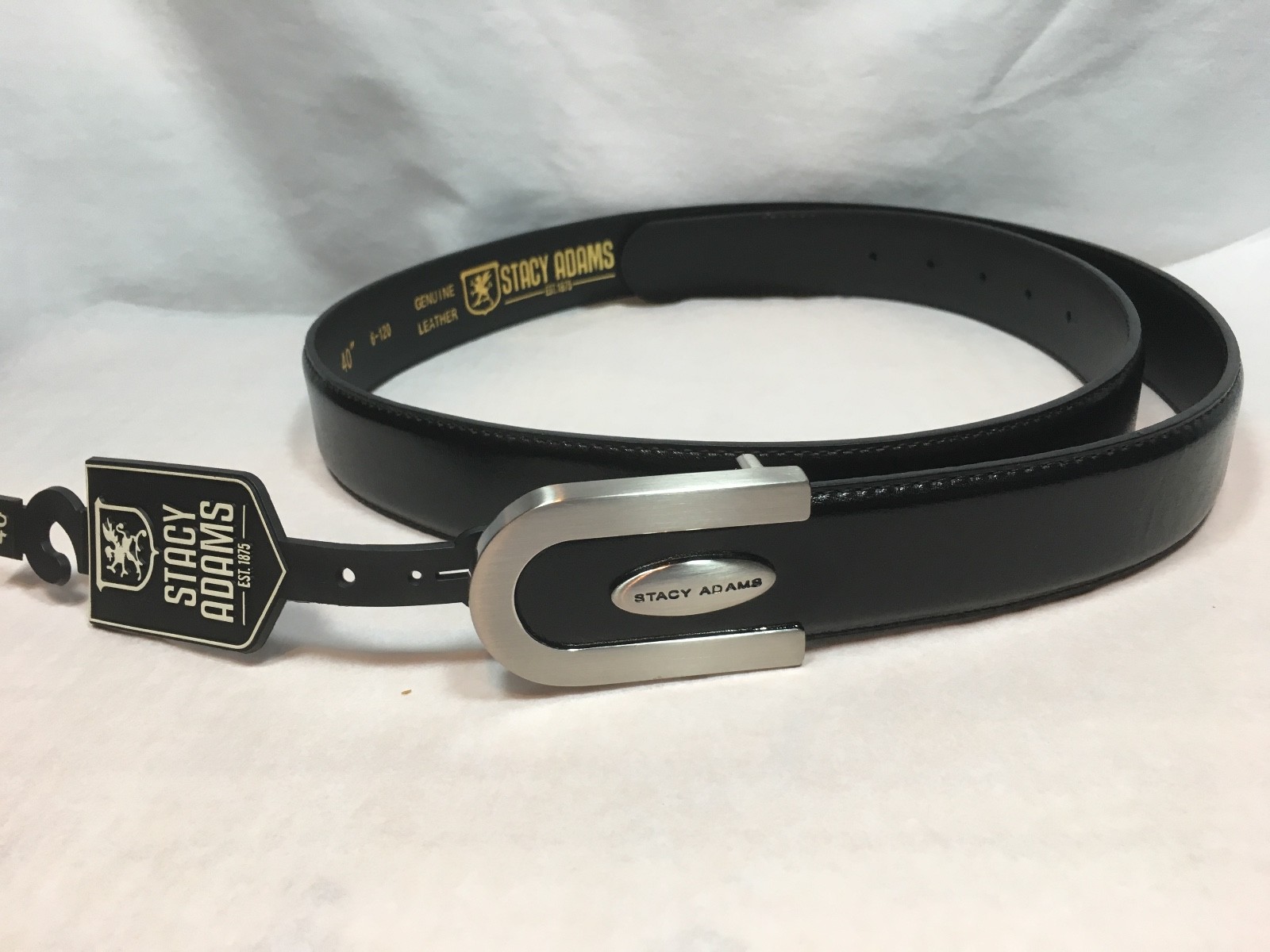 32MM STACY ADAMS SMOOTH BLACK LEATHER BELT BRUSHED NICKLE BUCKLE SIZE 34 & 40