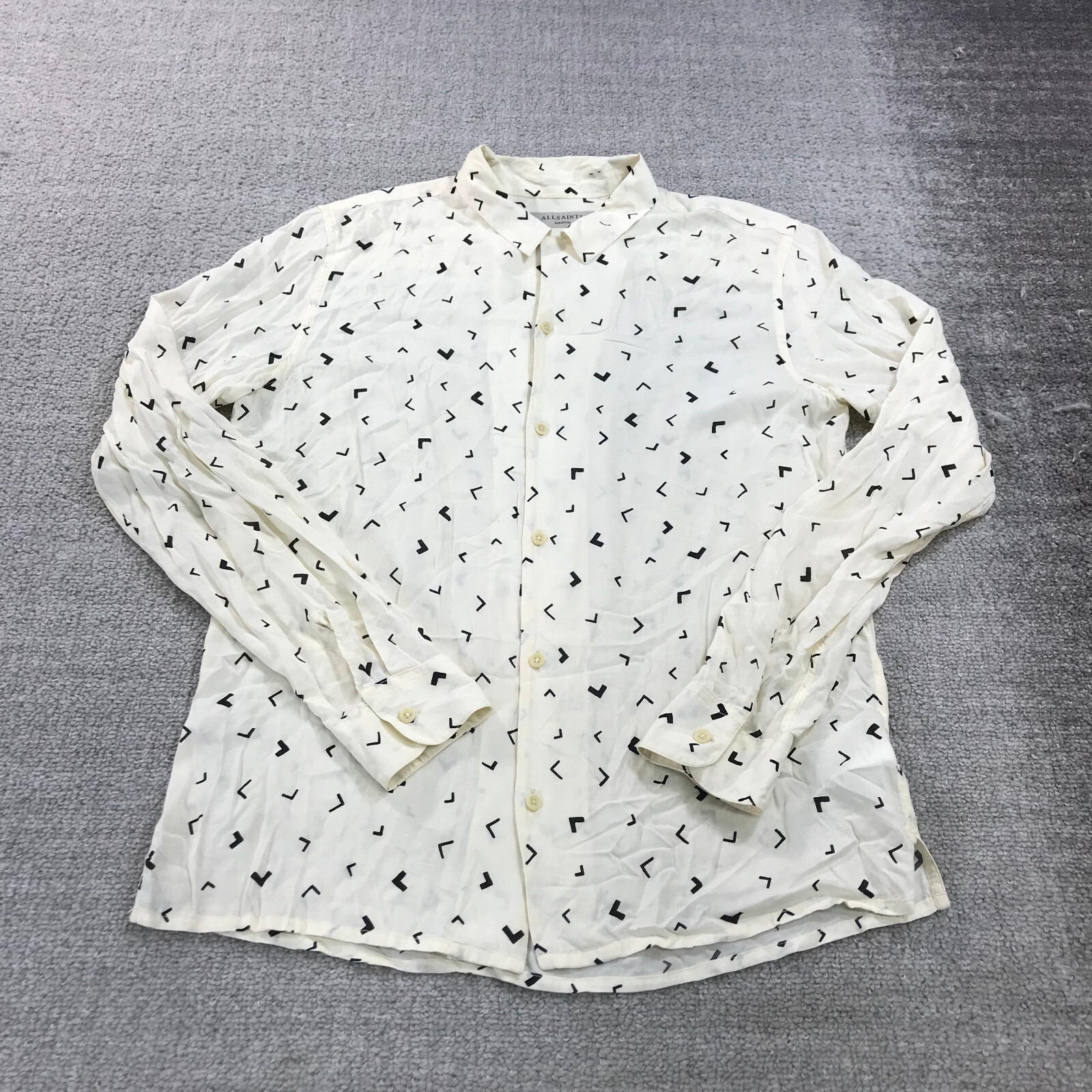 Allsaints Shirt Mens Medium Button Up Check Yellow Vee LS Black Casual Adult