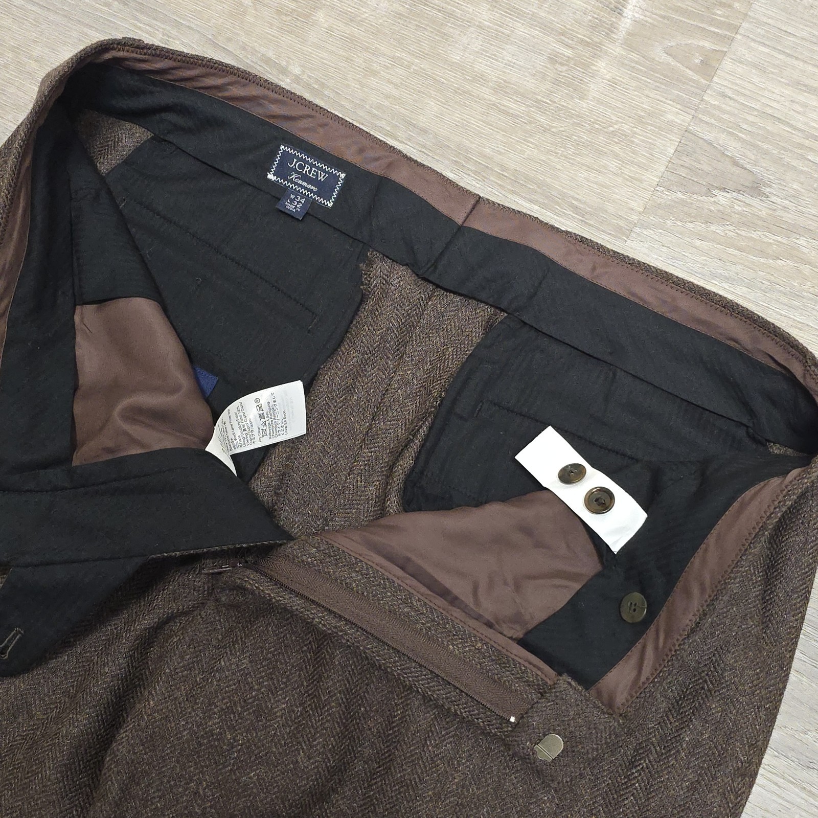 J.Crew x Moon Kenmare Tweed Pants 36×32 Brown Herringbone Worsted Wool Trouser