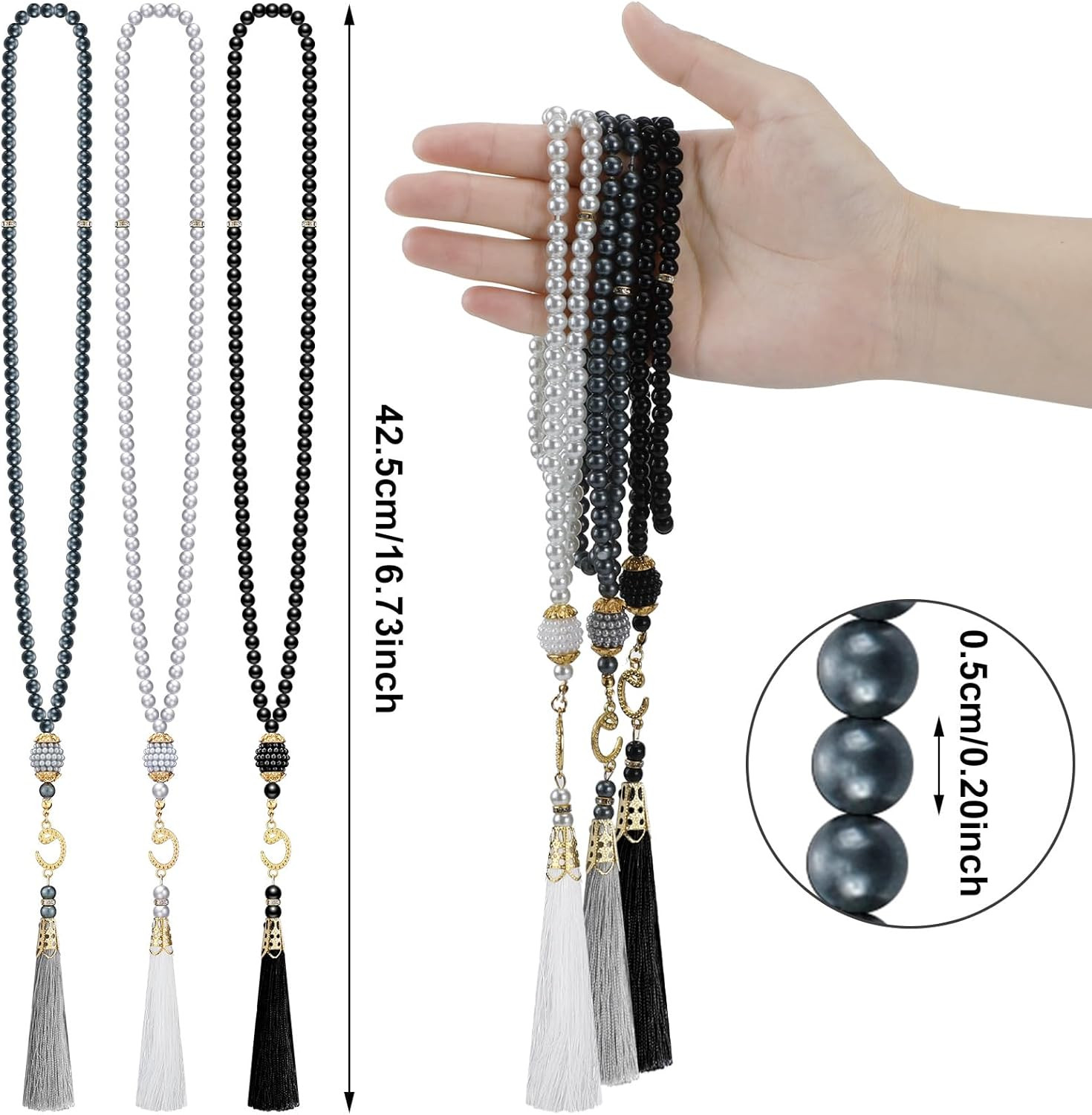 6 Pcs Kufi Hats for Men Muslim Hat and Prayer Beads Set Stretchy Taqiyah Cap Lar