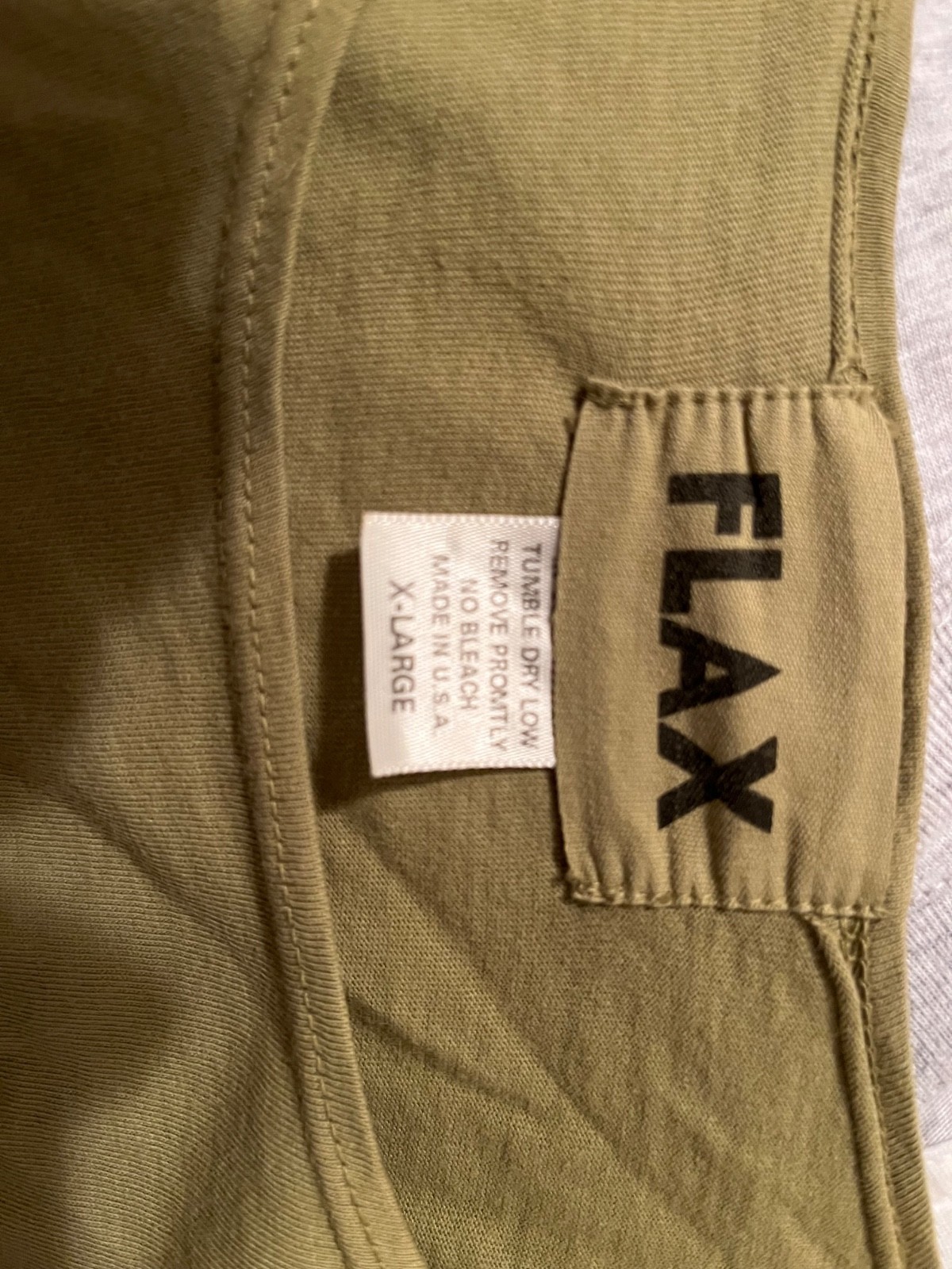 100% Cotton Flax Brand Sage Green T-Shirt Size XL