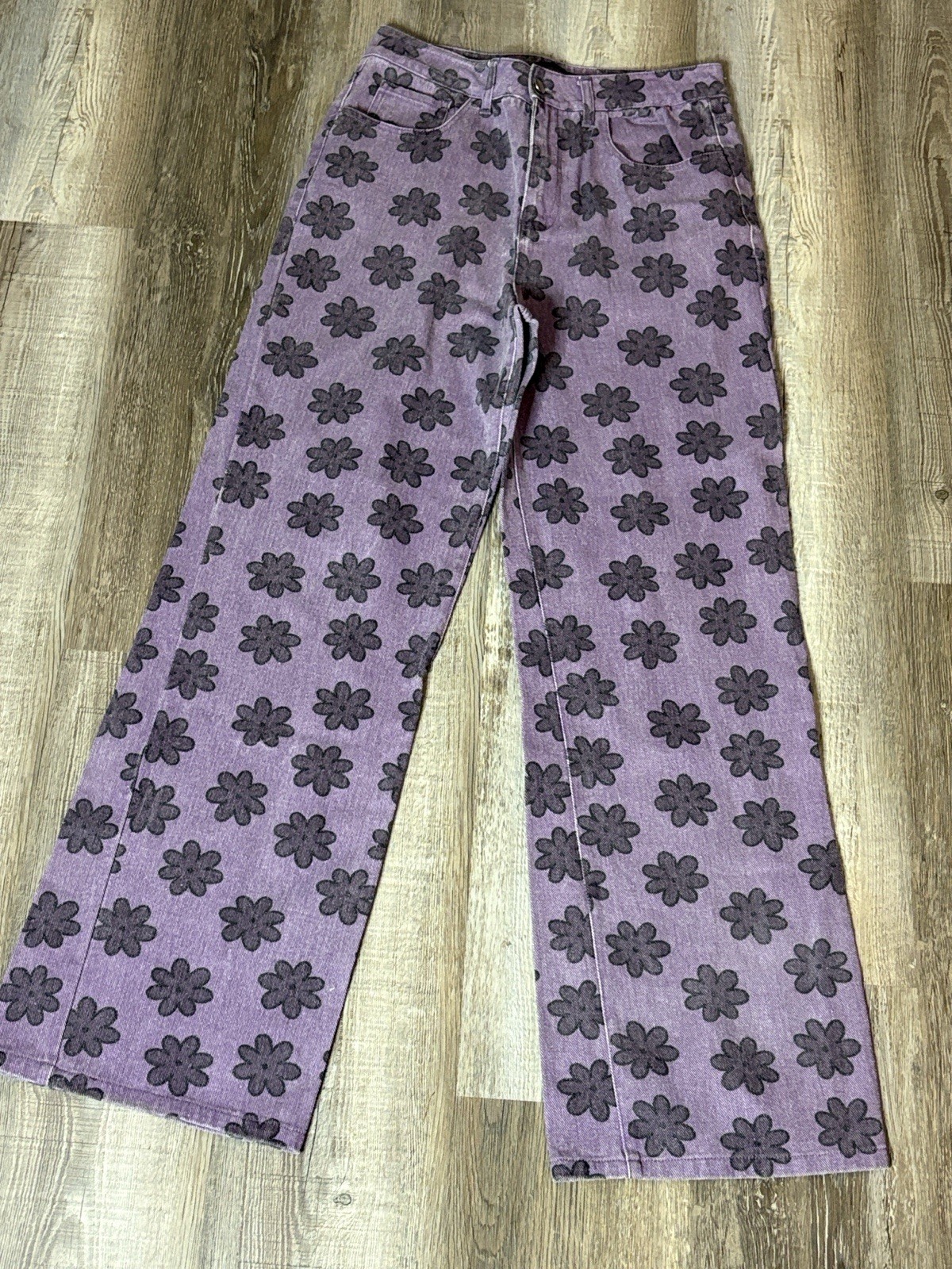 Hesperus Women’s High-Rise Wide-Leg Stretch Denim Jeans Floral Purple Size 9