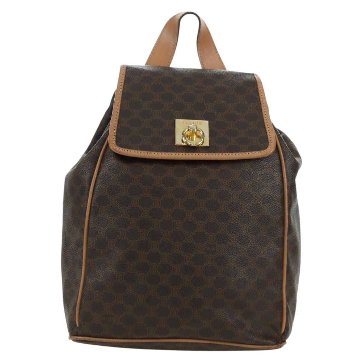 CELINE Macadam Canvas Backpack PVC Leather Brown Gold Auth am11186A