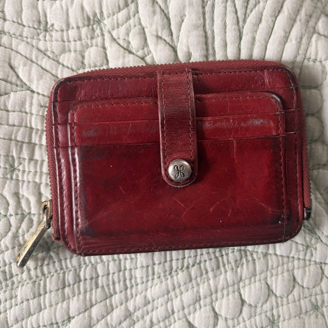 HOBO Red Solid Zip-Around Wallet w/ Snap Tab, Card Slots, ID Window & Logo