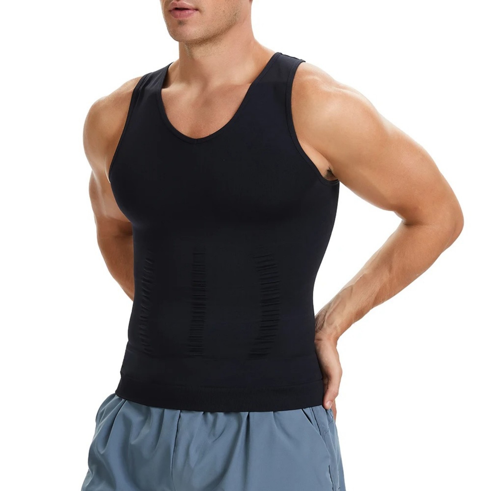 Mens Slimming Body Shaper Vest Moobs Chest Compression T-Shirt Tank Top Fitness