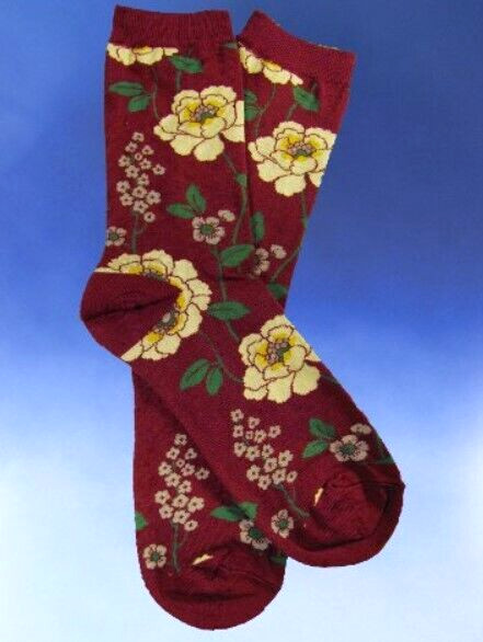 NWT Bold Beautiful Peonies Dark Magenta Womens Socks