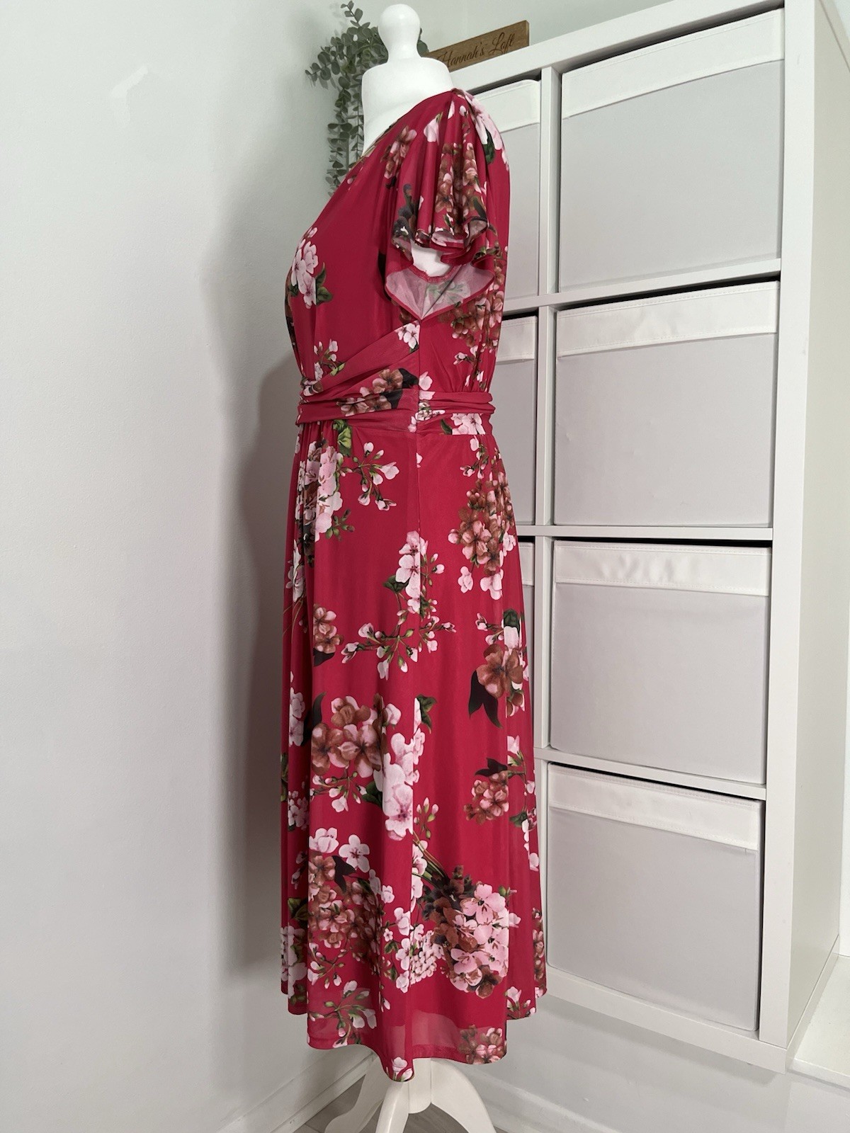 Jolie Moi Ladies Midi Dress Fits Uk 16 Floral Mesh Lined Occasion Wedding Races