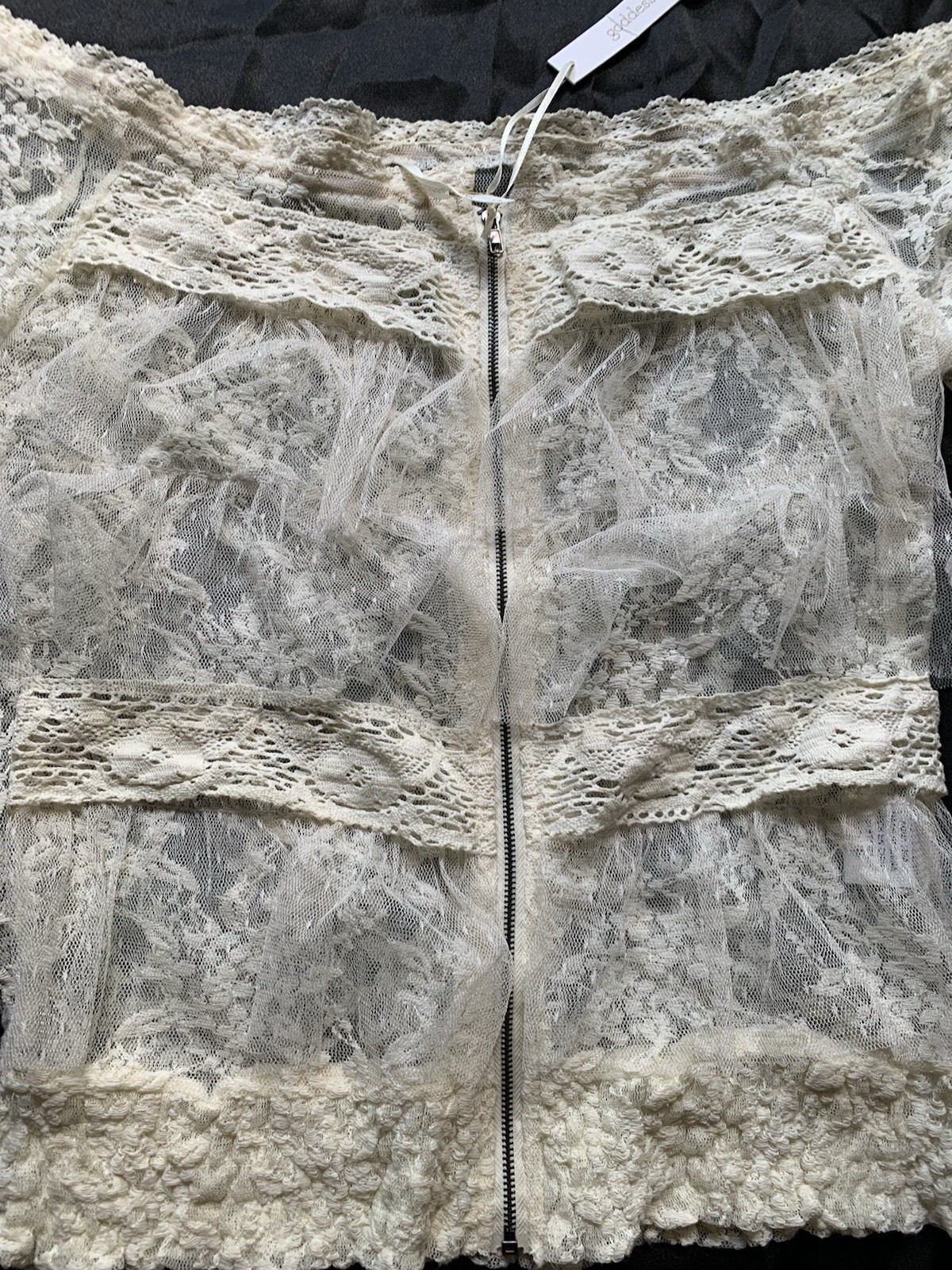 Goddess Wing ☀️ Blouse Top Women Woman Size Large Lace Off White Beige Zipper