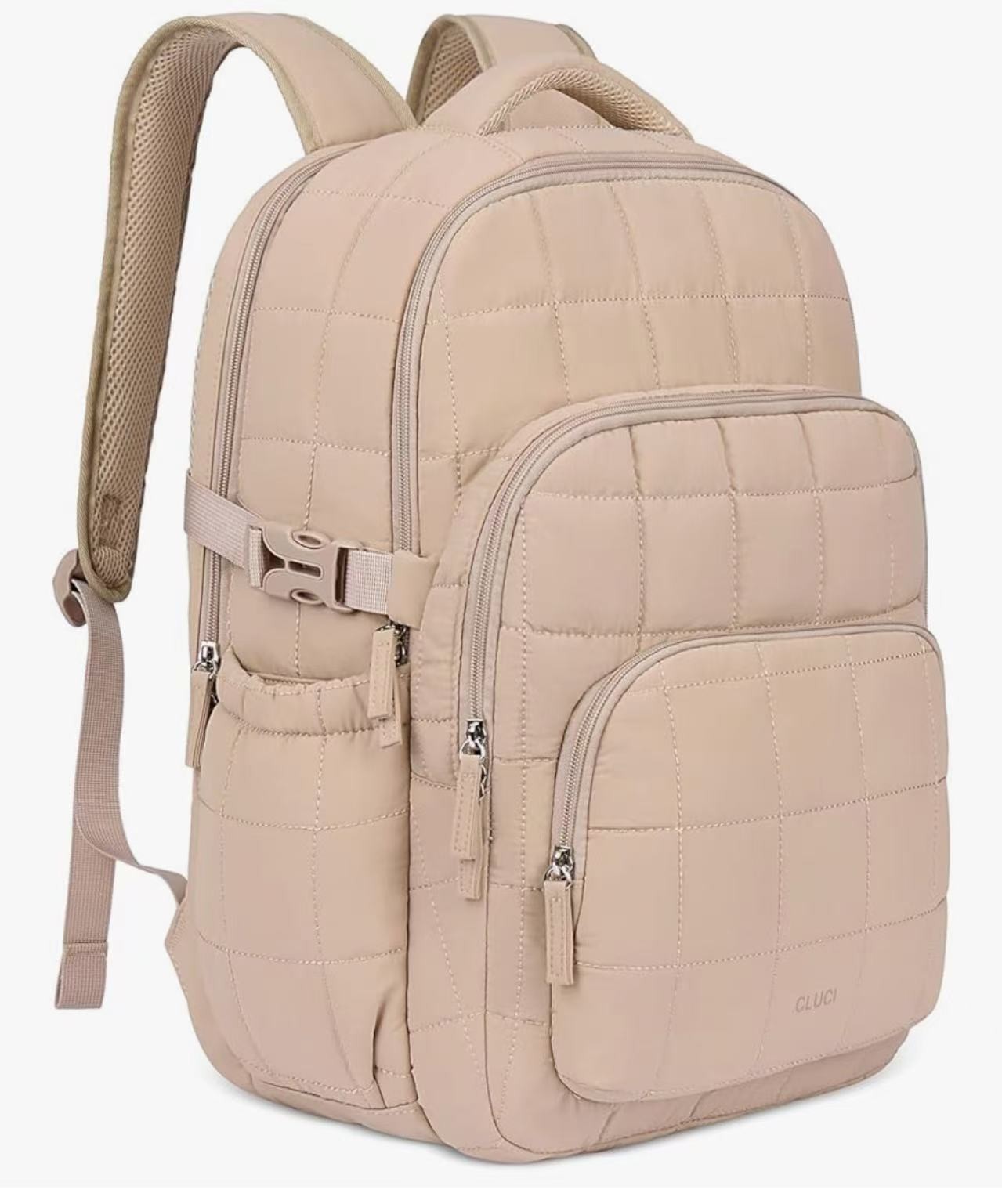 CLUCI 17.3 Inch Laptop Backpack for Women, Anti Theft Travel Backpack, Puffer Qu