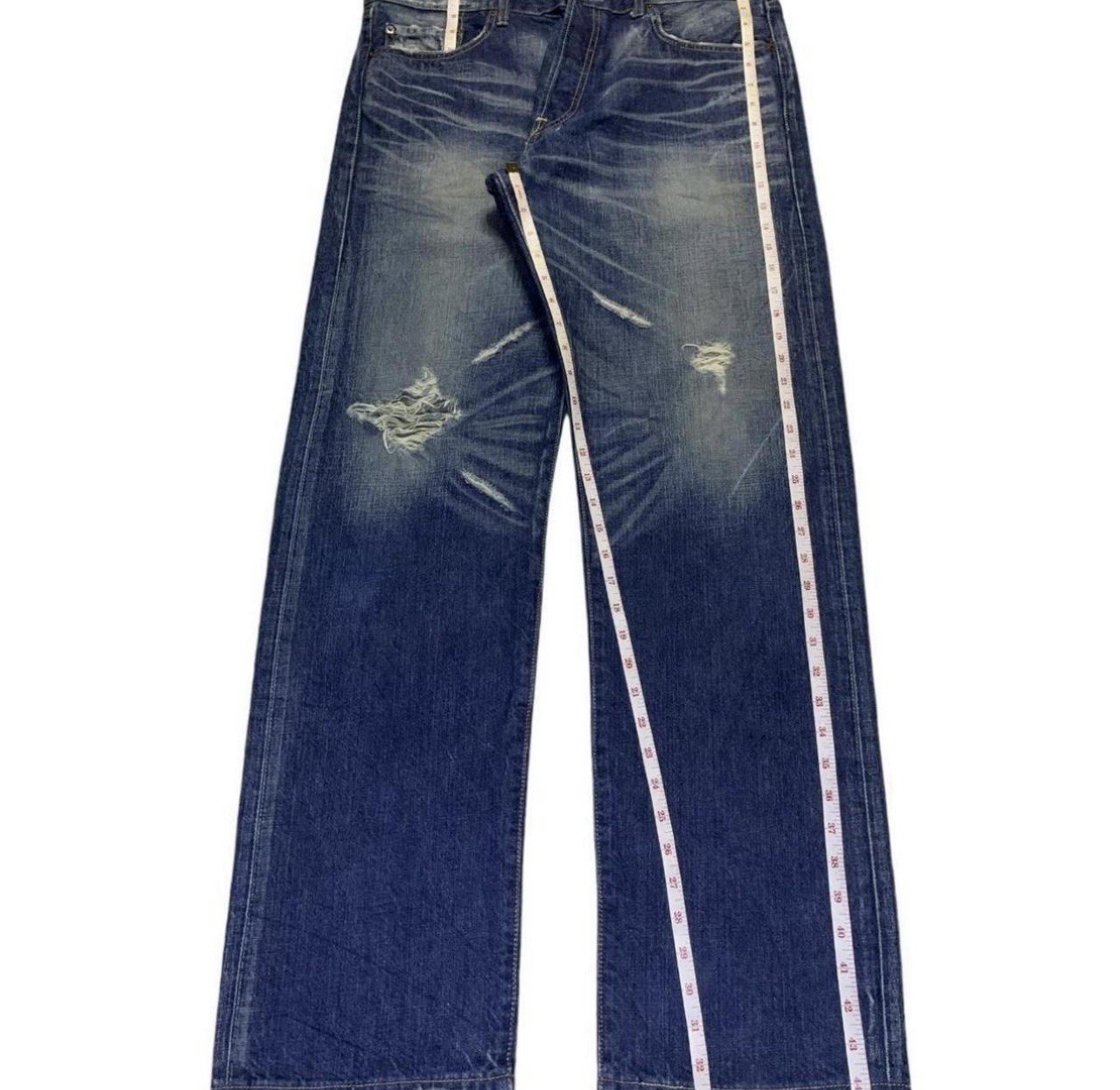 Levi’s 501 Men’s Blue Medium Wash Straight Leg Distressed Denim Jeans