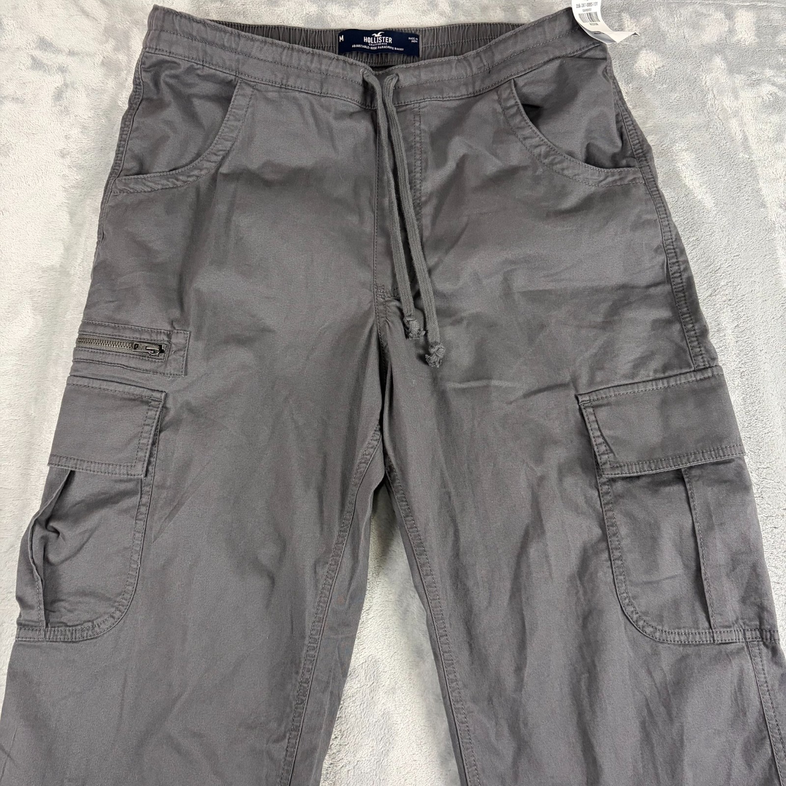 NWT Hollister Size Medium Adjustable Rise Parachute Baggy Pants Gray Cotton