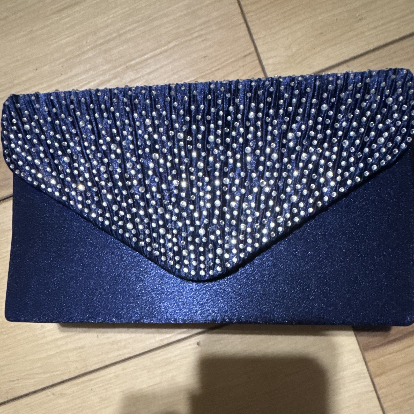 Women’s Navy Envelope Clutch Snap Closure, Gold Hardware, Rhinestone, Solid