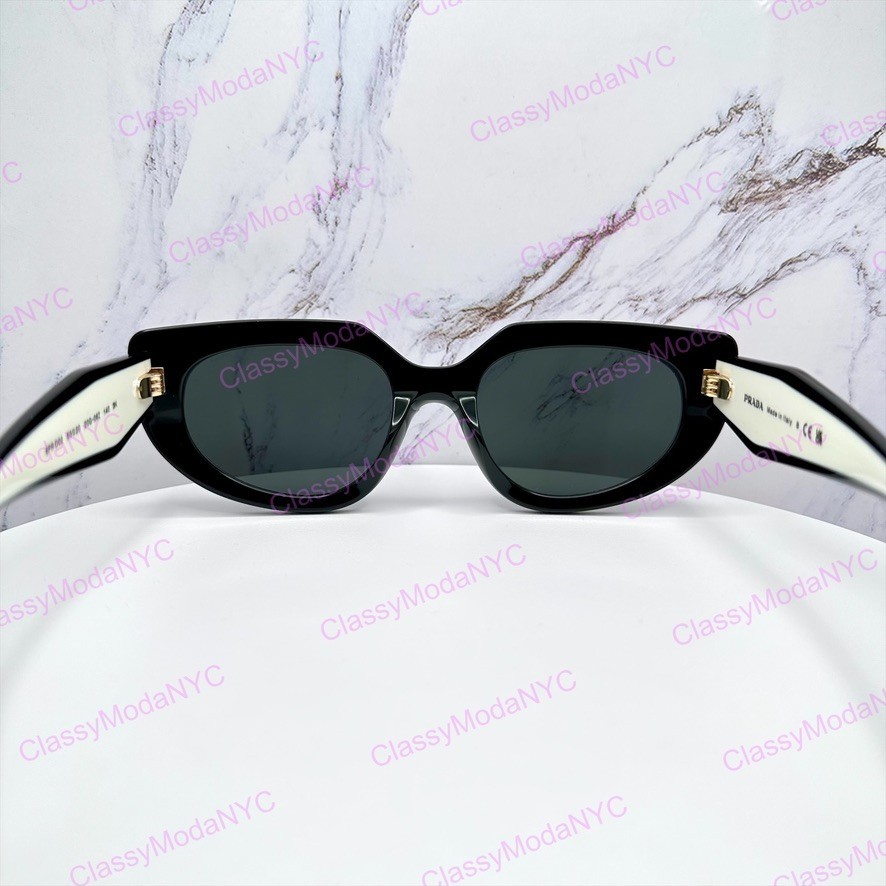 PRADA Sunglasses New Black White Gold Symbole Cat Eye Womens w/ Box & Case