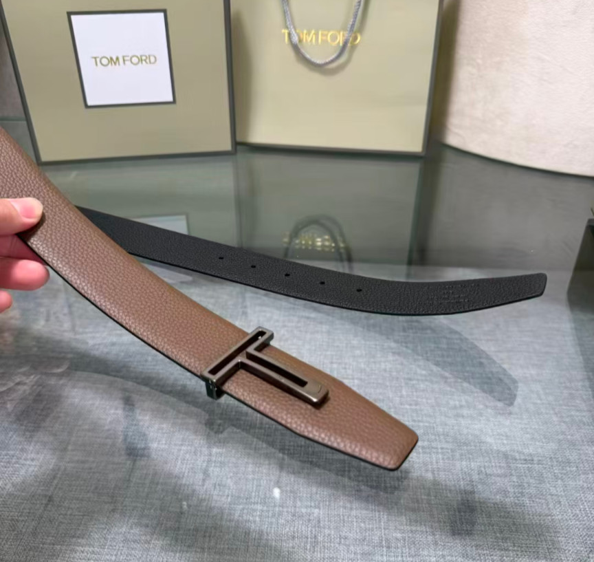 Tom Ford T Silver Buckle Reversible Leather Belt Dark Brown Length 105cm New