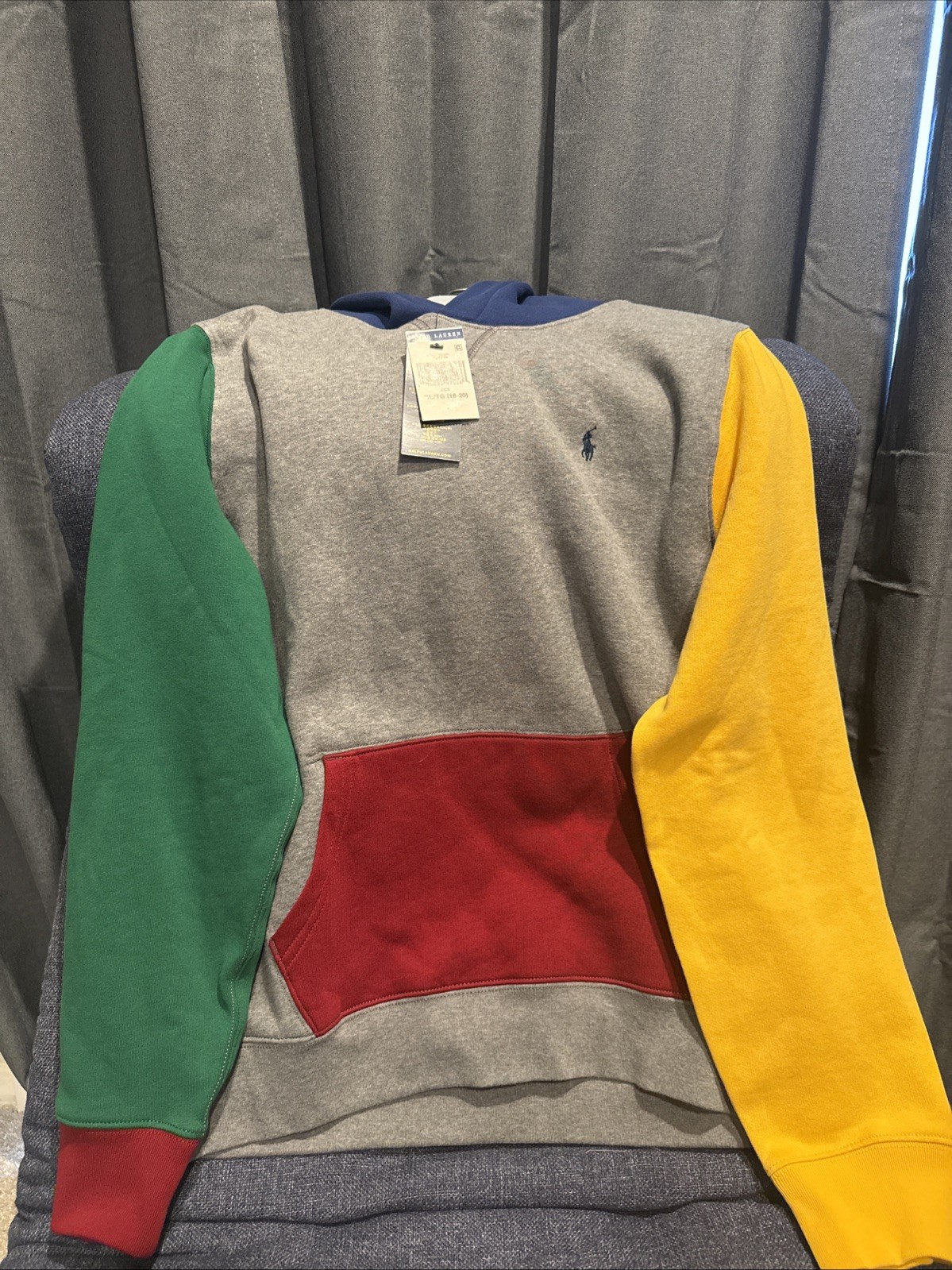 POLO RALPH LAUREN RL FLEECE COLOR BLOCKED HOODIE MULTICOLOR MENS SIZE XL NOTES