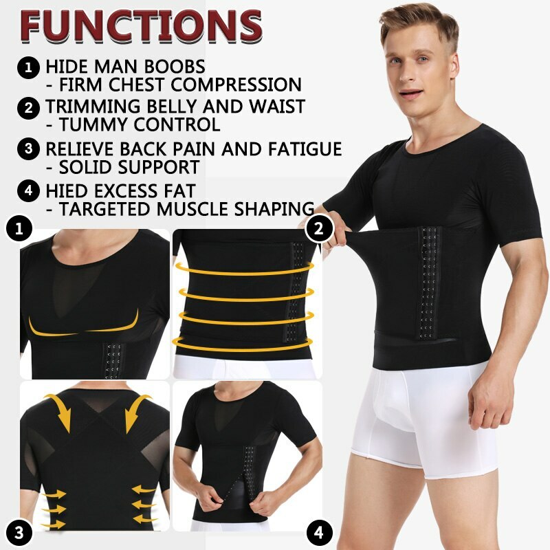 Men’s Slimming Body Shaper Compression Belt Tummy Control Shirt Girdle Vest Tank