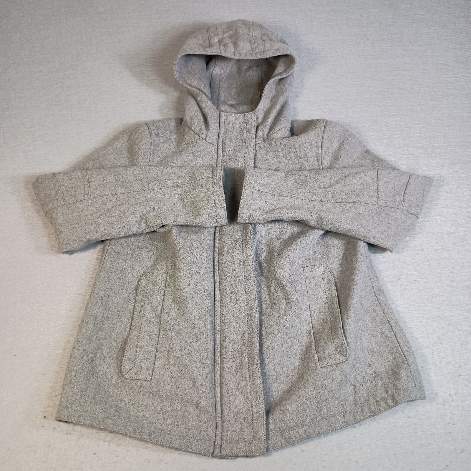 J.Crew Melton Wool Women’s Sz 4 Gray Duffle Full Zip Hooded Old Money Coat