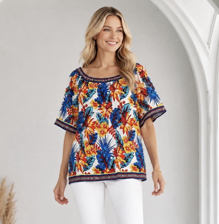 Colleen Lopez Womens Tropical Floral Top Size XL Lightweight Summer Chic