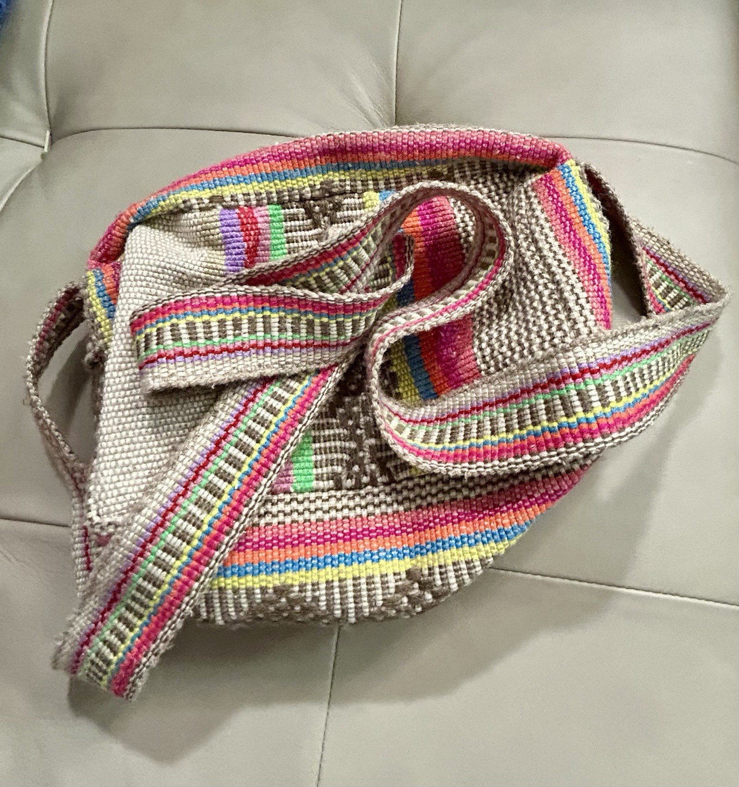 PINZON Woven Striped Beige Multicolor Crossbody Bag Zip, Adjustable Strap