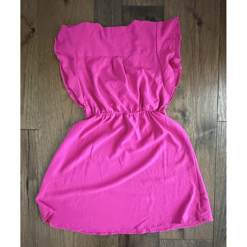 Monteau Los Angeles Pink Flutter Sleeve Ruched Tie Front Mini Dress S