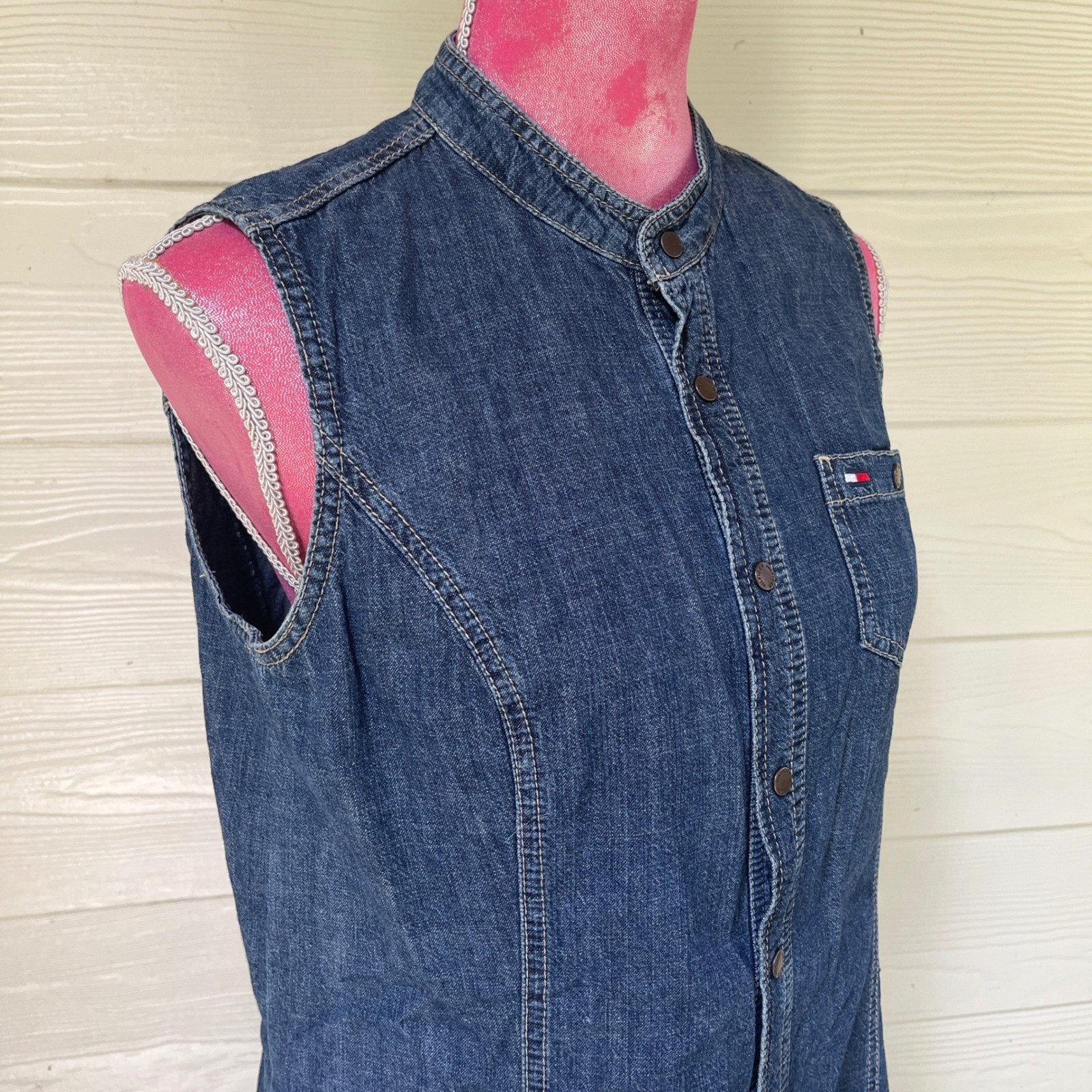 Tommy Hilfiger Denim Dress Womens Medium Blue Excellent Sleeveless Button Front