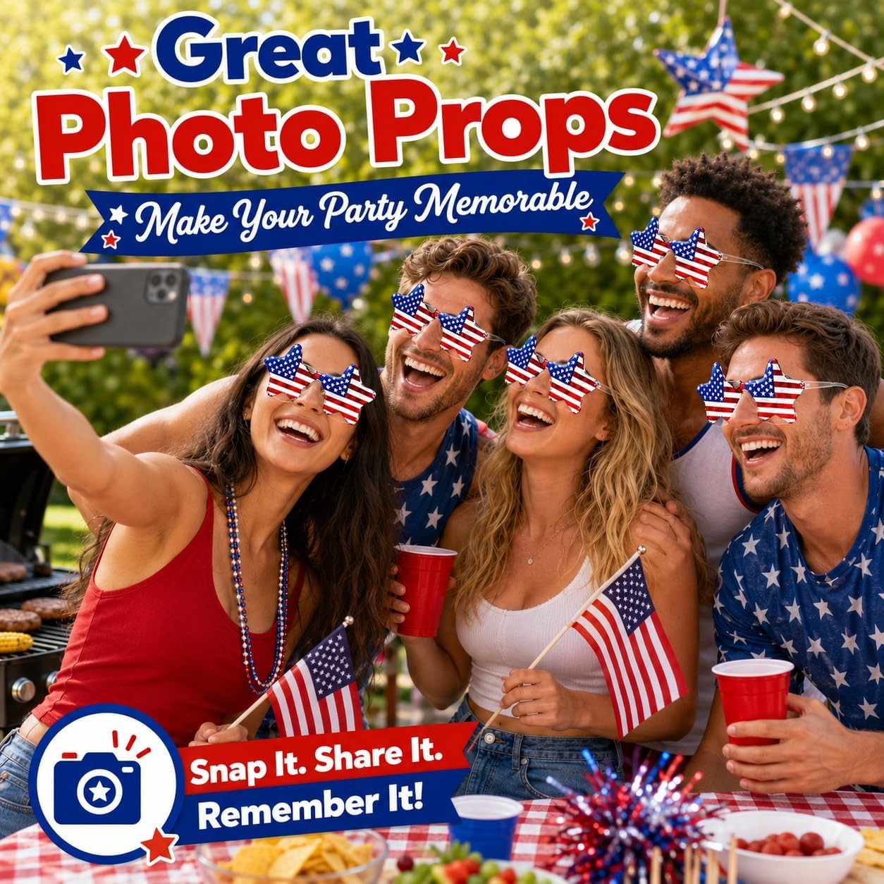 12PCS 4th of July Star Party Glasses USA Flag Red White Blue Costume Shades