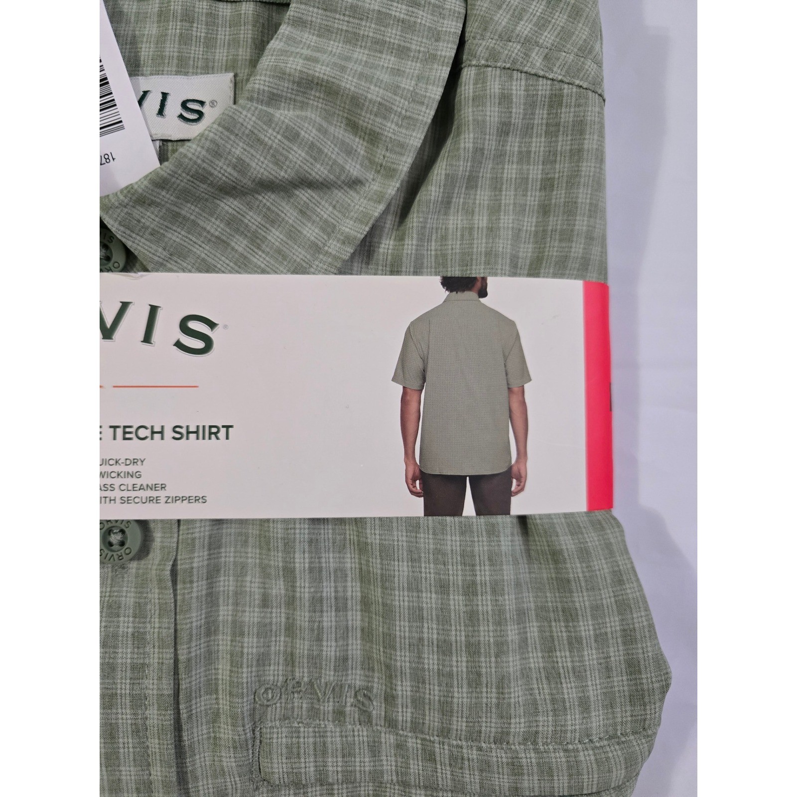 Orvis Mens Short Sleeve Tech Shirt Green Plaid UPF 30+ Quick Dry Medium NWT