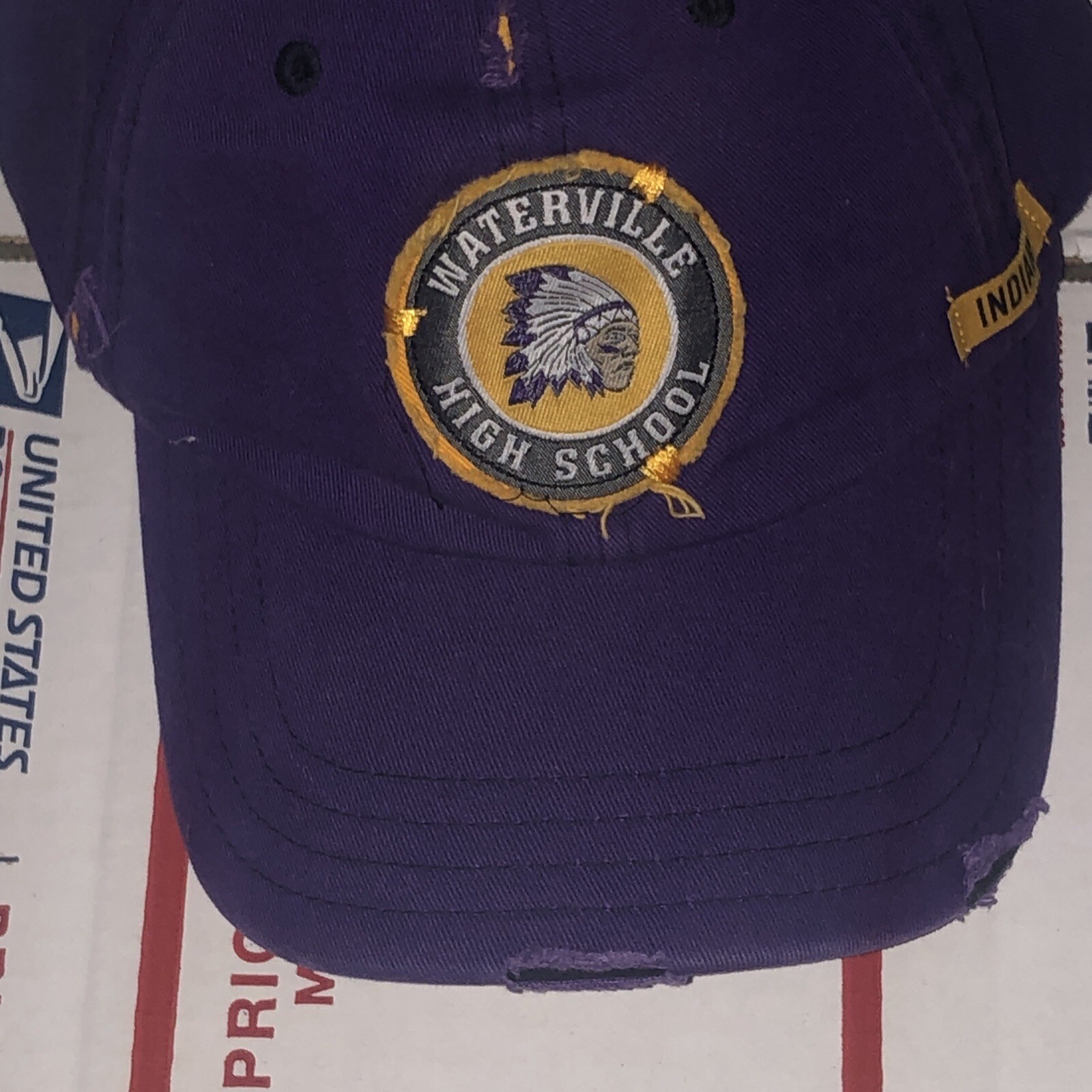 Vintage RARE NEW YORK HIGH SCHOOL WATERVILLE INDIANS HAT DEFUNCT LOGO RUFFLED