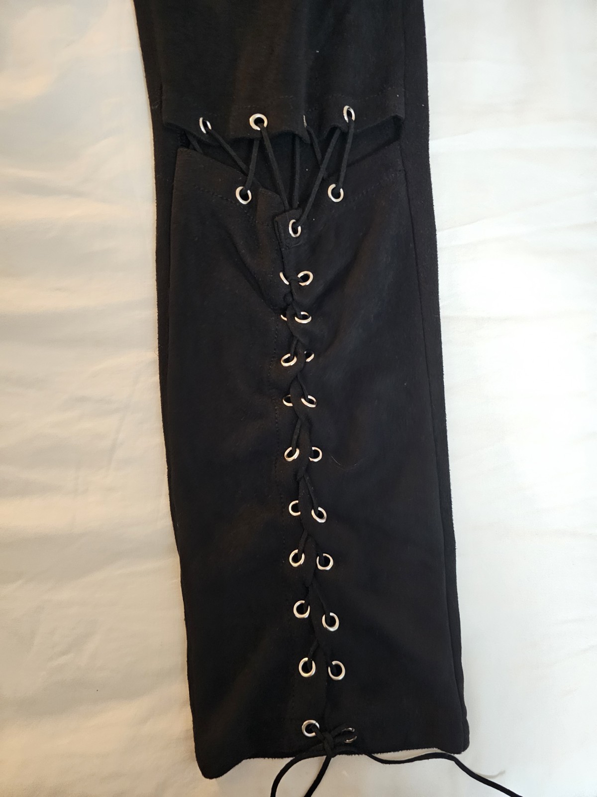 NUDE Women’s Black Solid Dress Pants Lace-Up Eyelet Accents Zip Closure