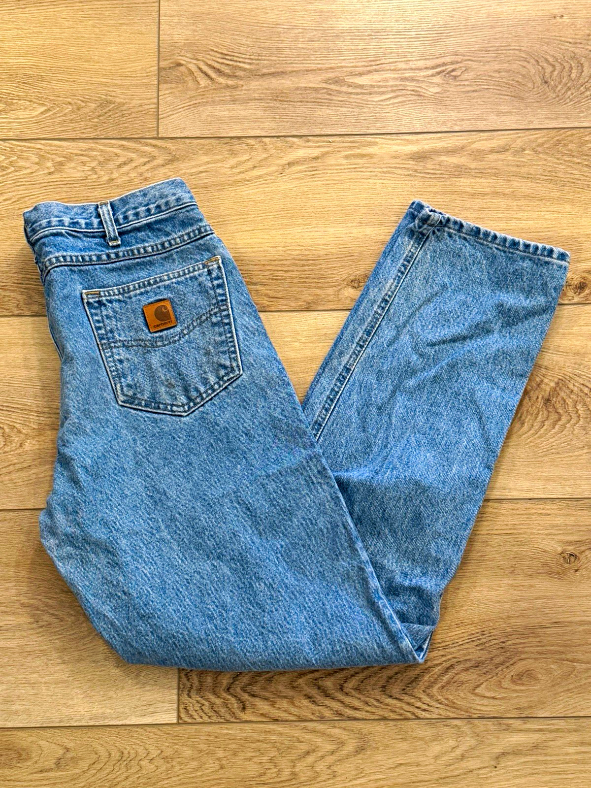 34×34 Carhartt Men Blue Stone Wash Denim Jeans Relaxed Fit Straight Leg B17-STW