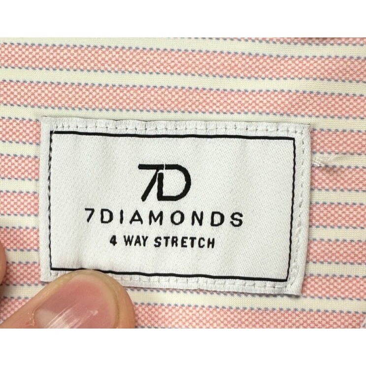 NEW 7 Diamonds 7D Shirt Mens Medium Pink Camden Stripe Button Up 4 Way Stretch