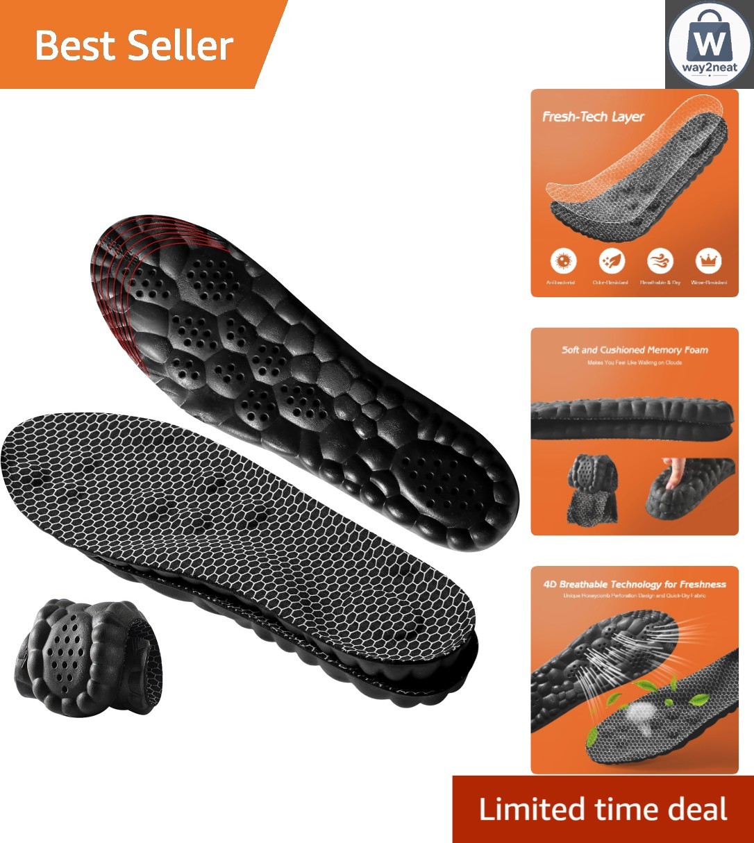 Men’s Adjustable Comfort Insoles with 4D Cloud-Soft Cushioning – Size M 7.5-10.5
