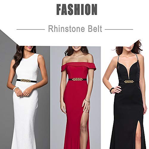 Women Rhinestone Stretch Belts Thin Skinny Adjustable Free Size(26~48″) Gold