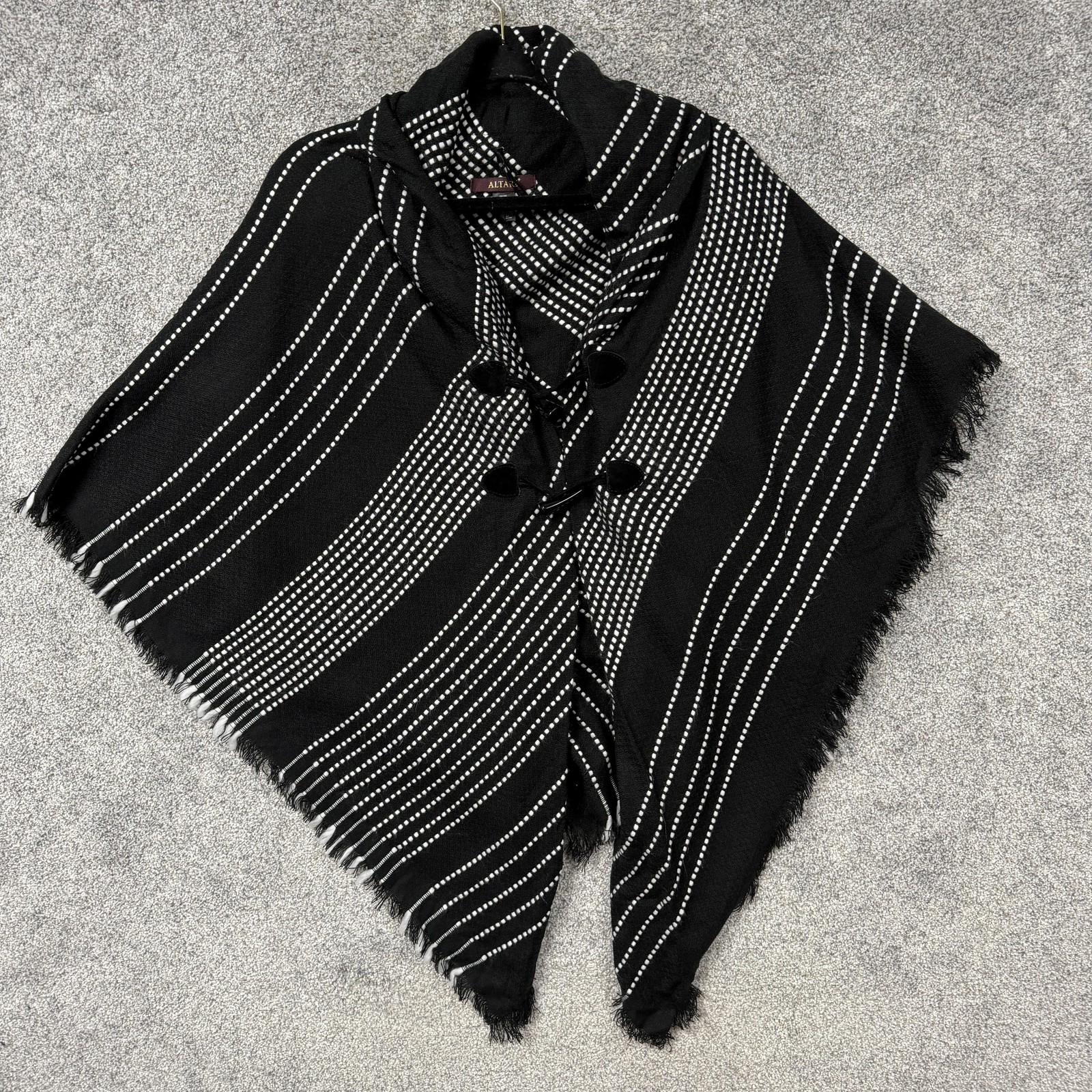 Altare Poncho One Size Striped Button Fringe Kimono Wrap Gothic Steampunk 90s