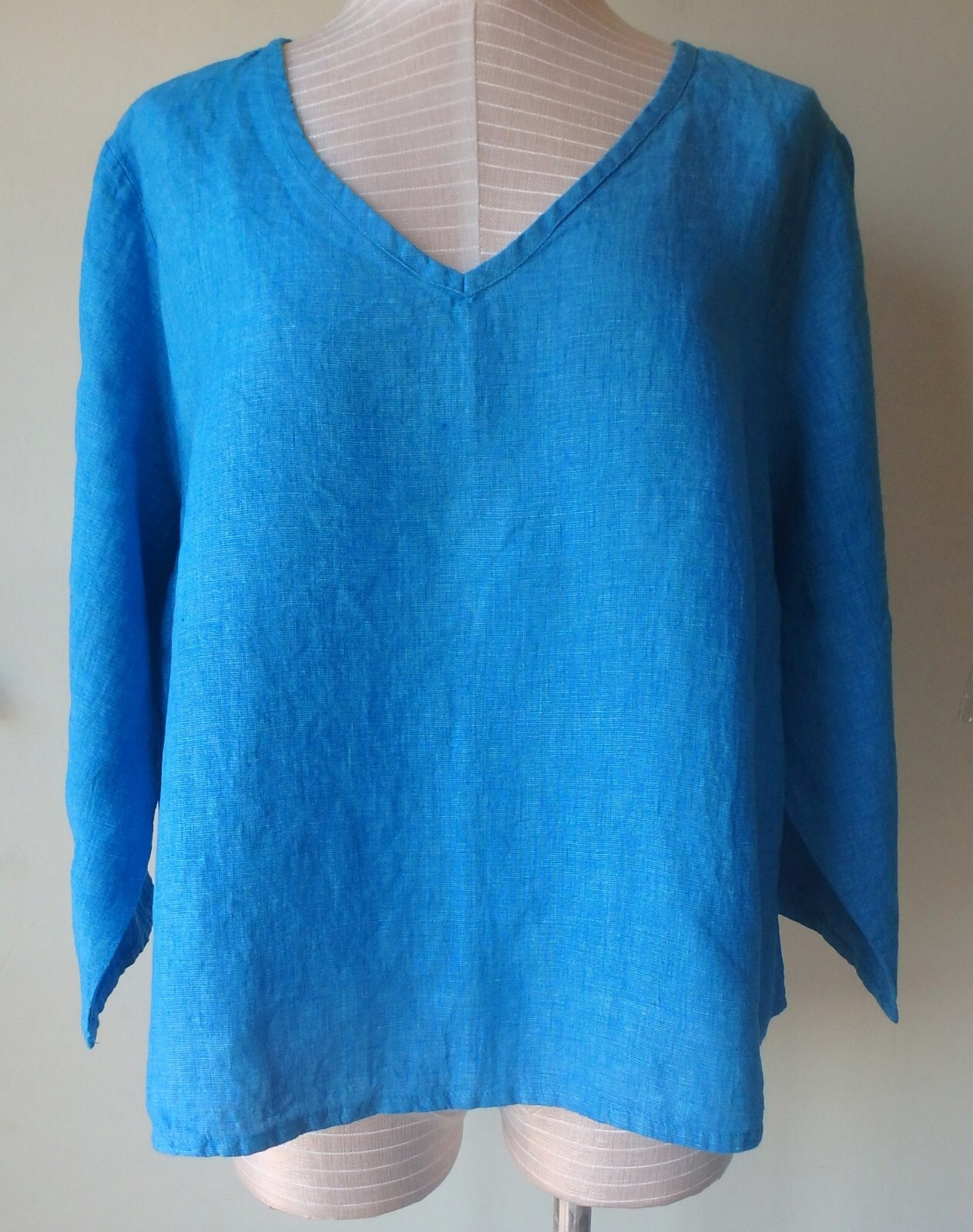 FLAX Designs Linen Shirt 1G & 2G & 3G NWOT 3/4 Sleeve Pullover AZURE YARN DYE
