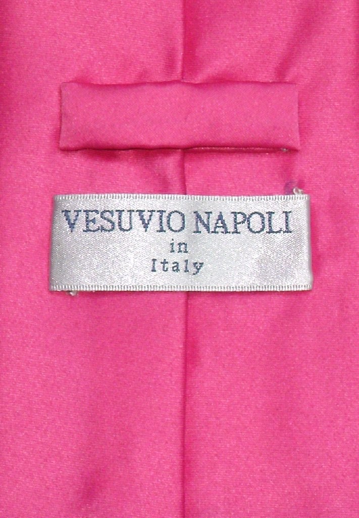 Vesuvio Napoli Solid HOT PINK FUCHSIA NeckTie and Handkerchief Mens Neck Tie Set