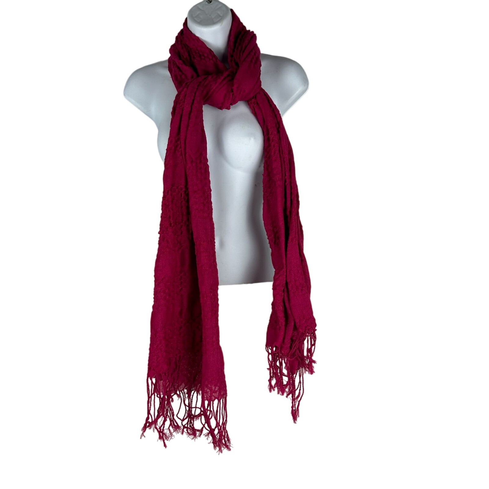Elegant Fuchsia Scarf With Fringe Edge Hand Wash Recommended
