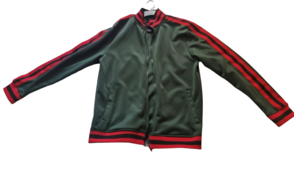 Olive Green Red Black Stripe Full Zip Track Jacket Retro 90s Streetwear Athletic
