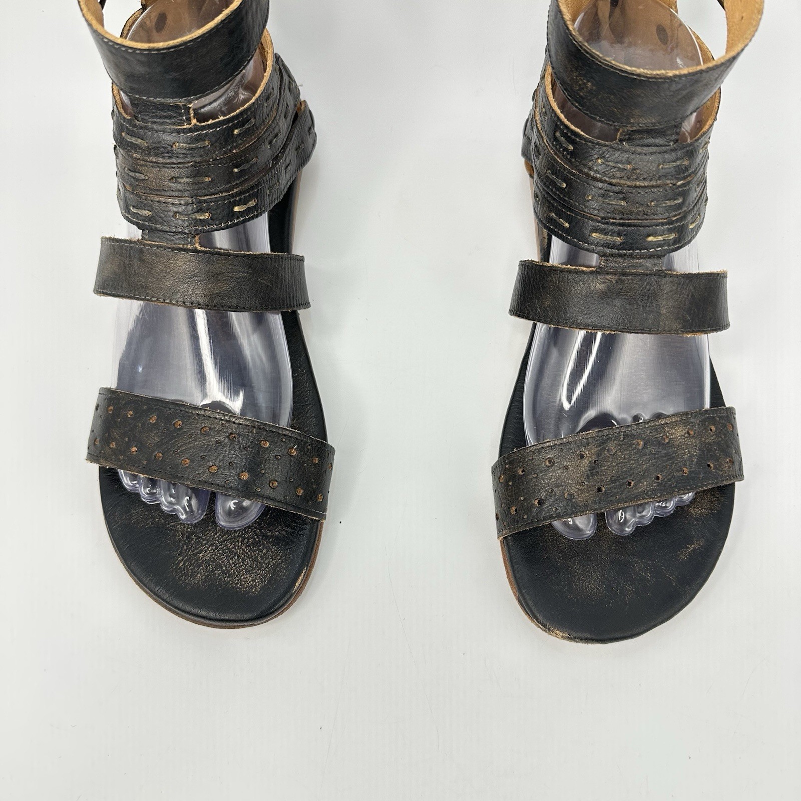 BED STU-Artemis Gladiator Sandals Black Hand Wash Leather Zip Women Size 9.5