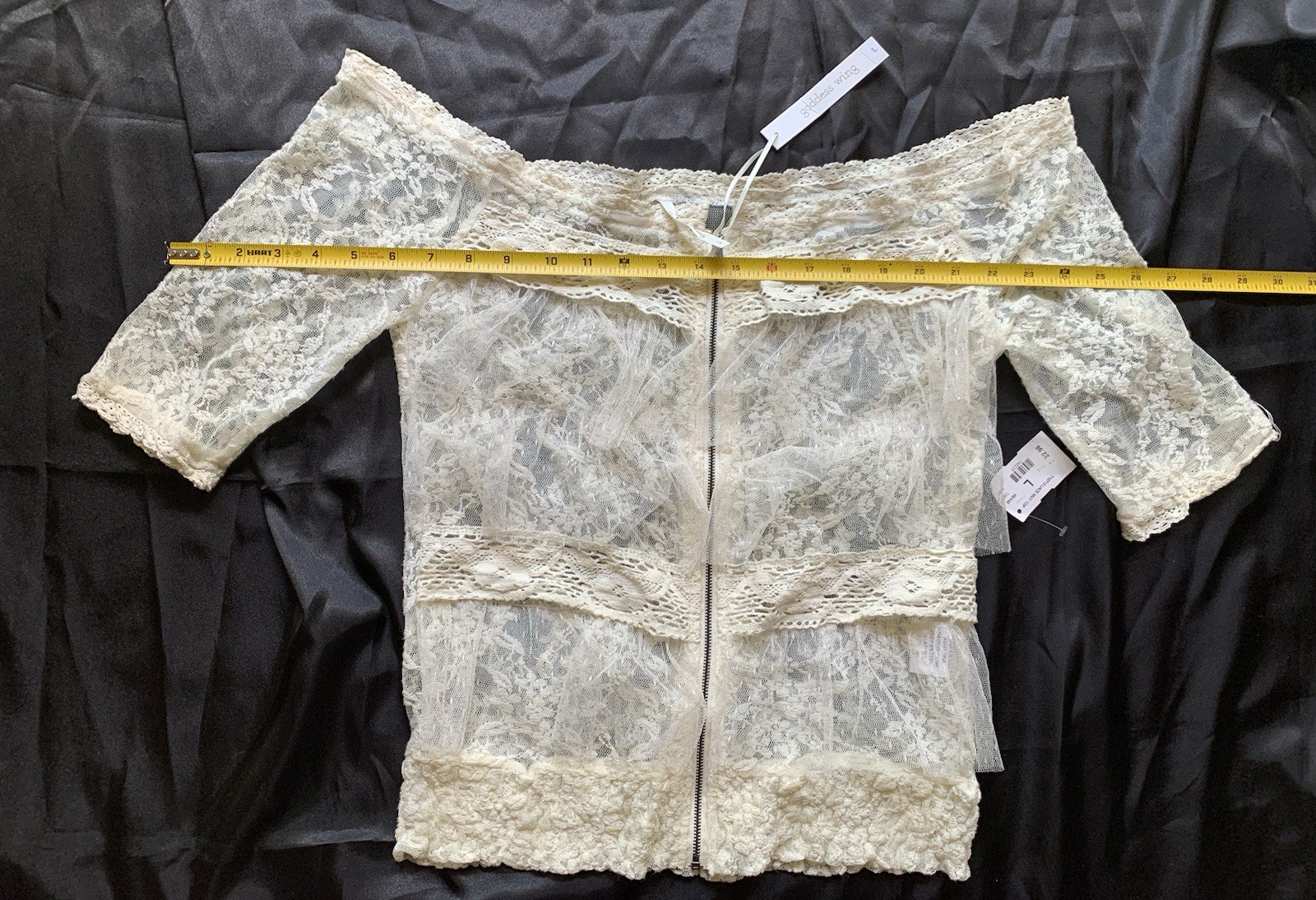 Goddess Wing ☀️ Blouse Top Women Woman Size Large Lace Off White Beige Zipper