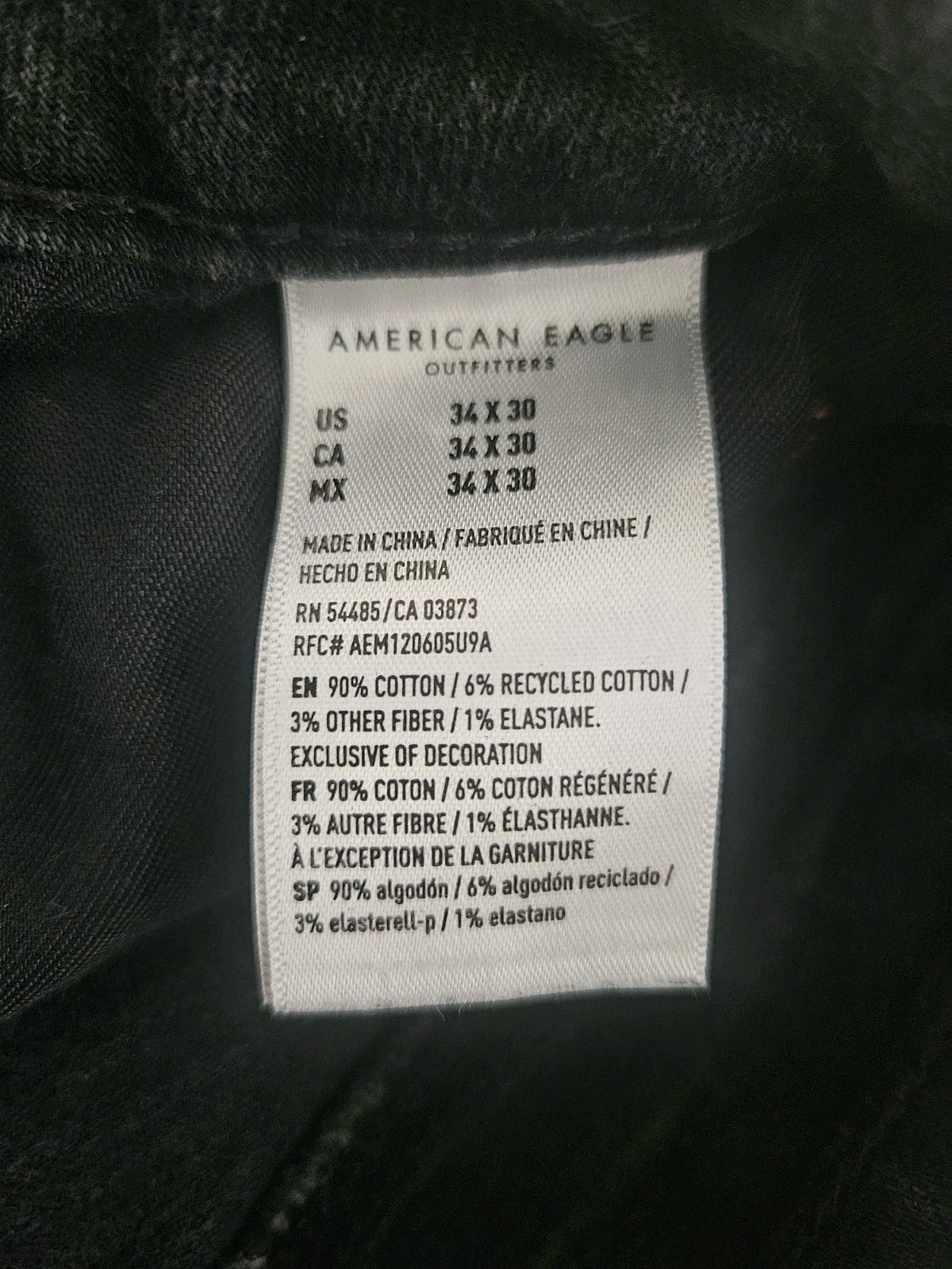 Men’s American Eagle Jeans 34×30 Black AirFlex+ Distressed Ripped Stretch Denim