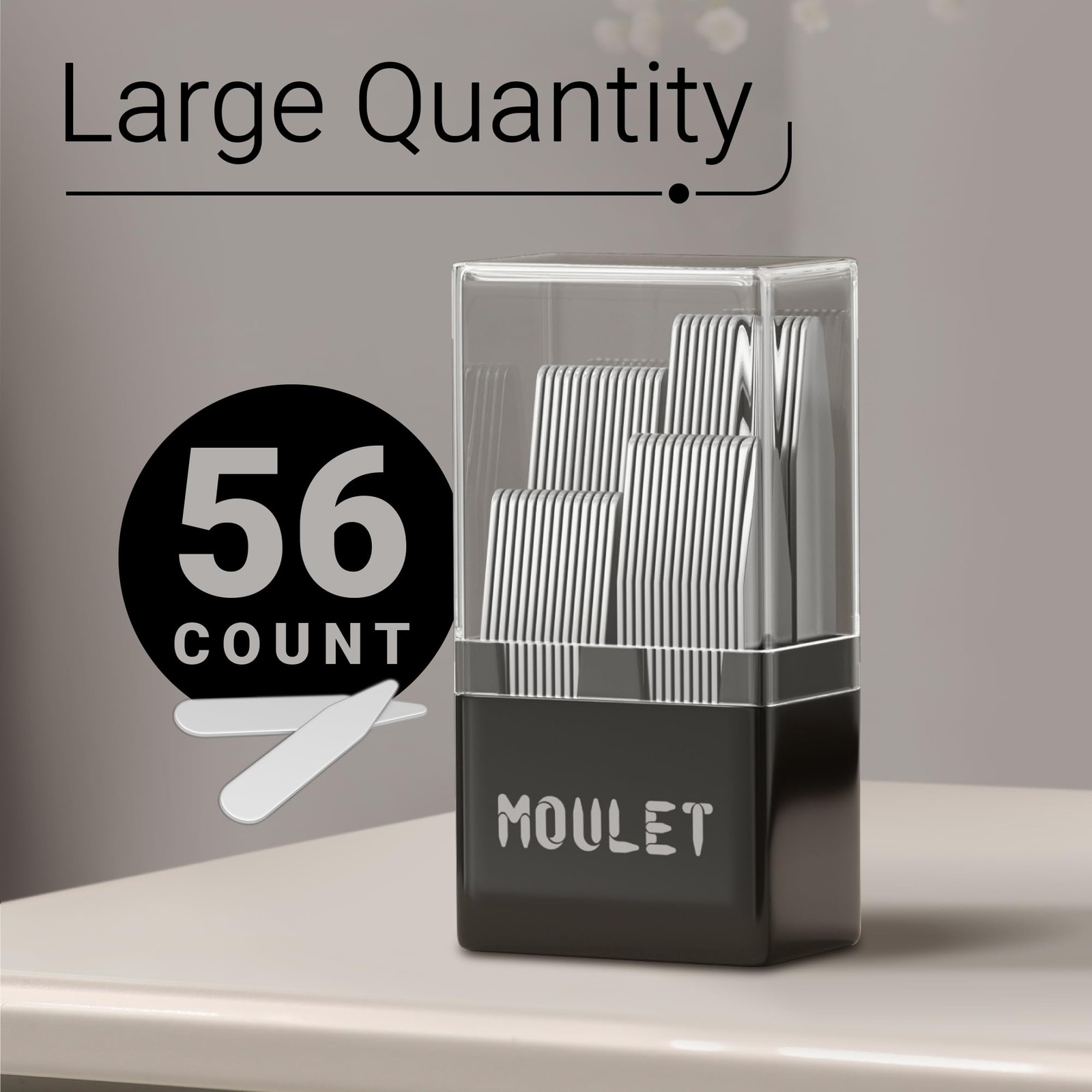 Stainless Metal Collar Stays Set of 56 in a Divided Plastic Box 4 Sizes